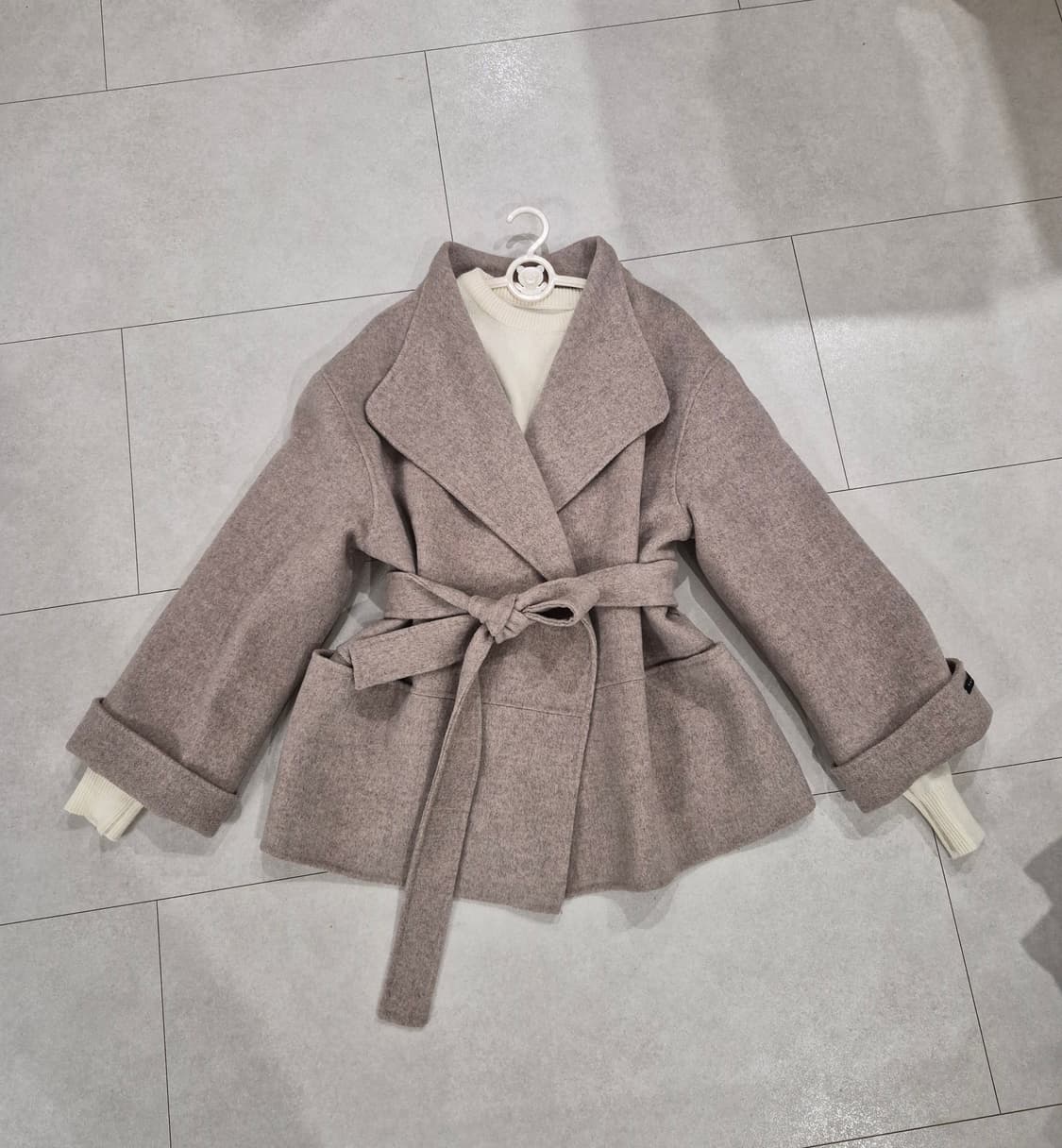 벨트 울 코트 토프 베이지 free 상품이미지5