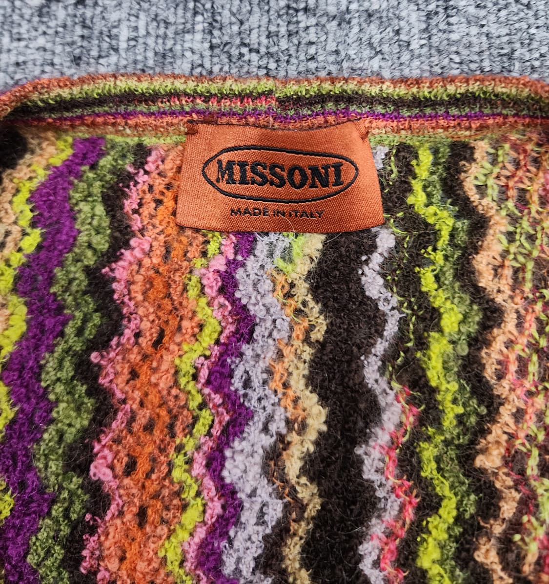미쏘니 멀티컬러 지그재그패턴 빈티지 니트 가디건 40 상품이미지5