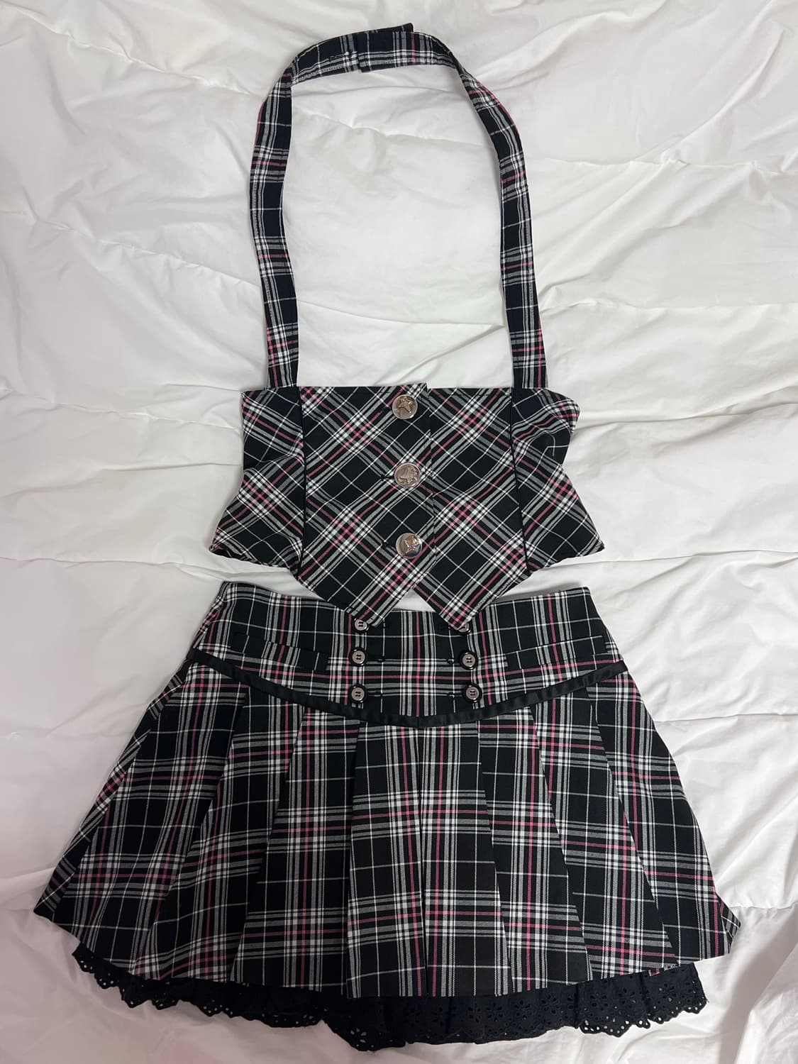 에고이스트 투피스 블랙핑크체크 셋업 상품이미지2