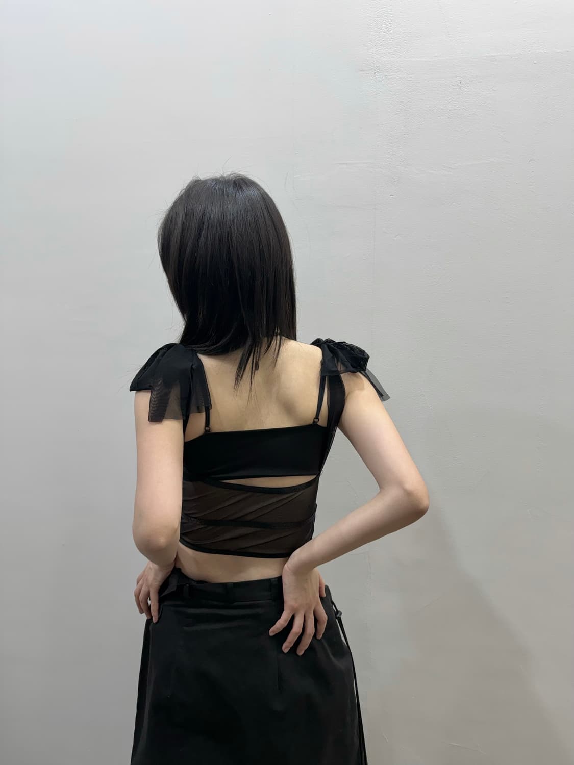 크롭 시스루 리본 코르셋 상품이미지10