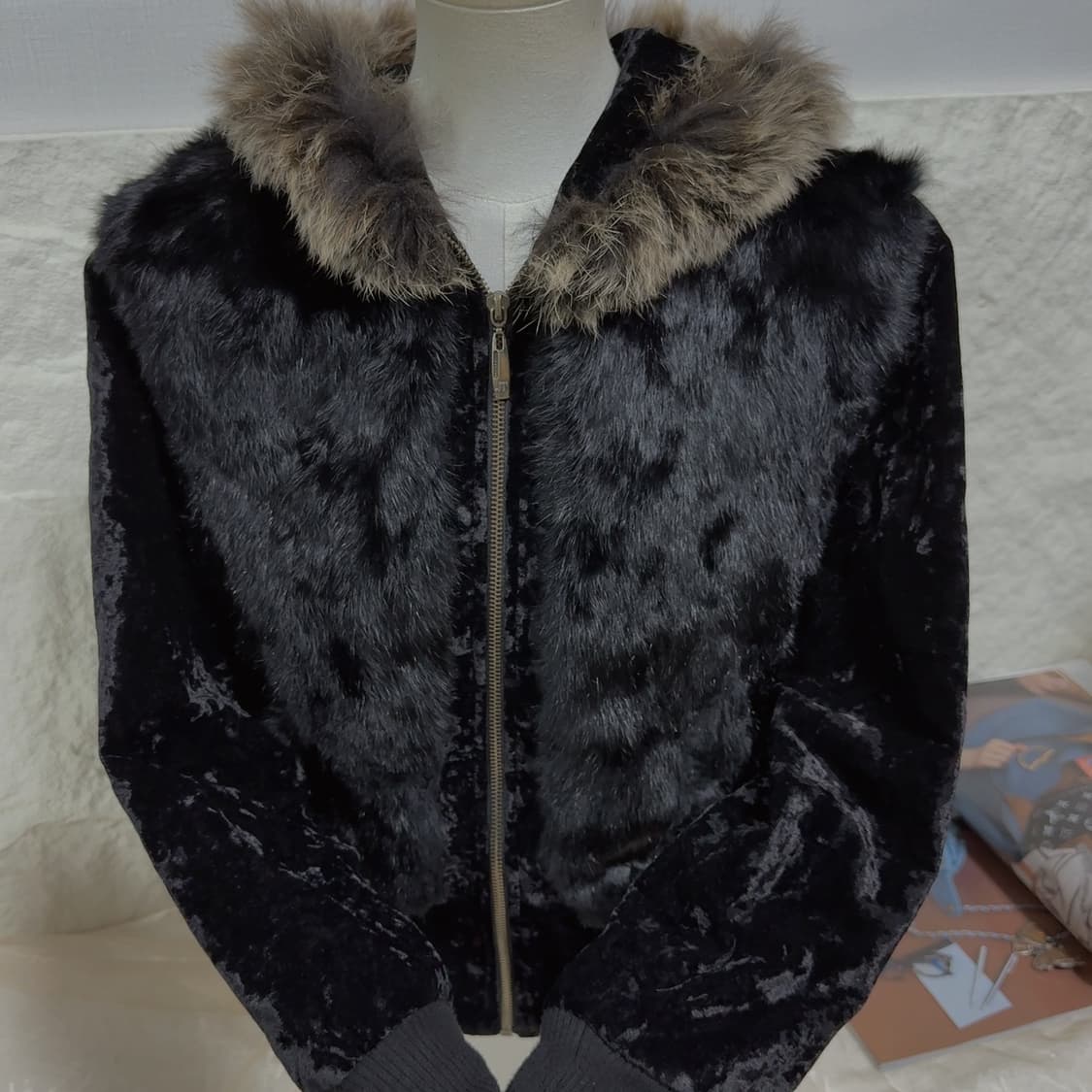 빈티지 다크 여우털후드 토끼털 벨벳 니트자켓 후드집업 상품이미지4