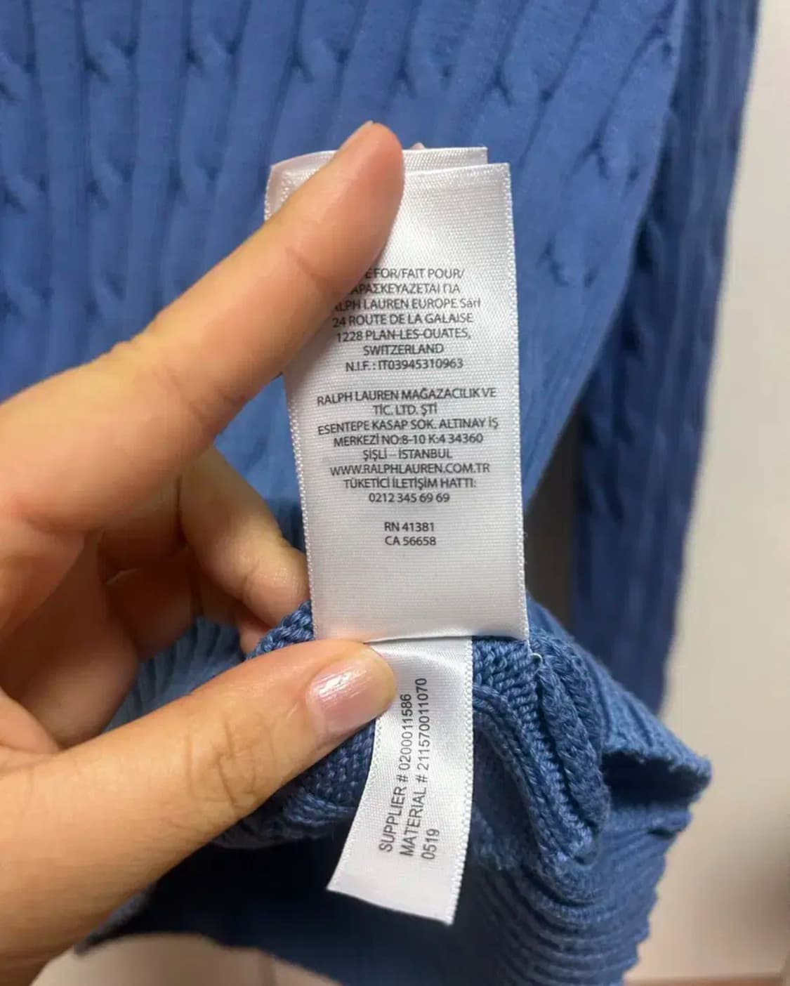 폴로 랄프로렌 여성 브이넥 케이블 니트 M 상품이미지3