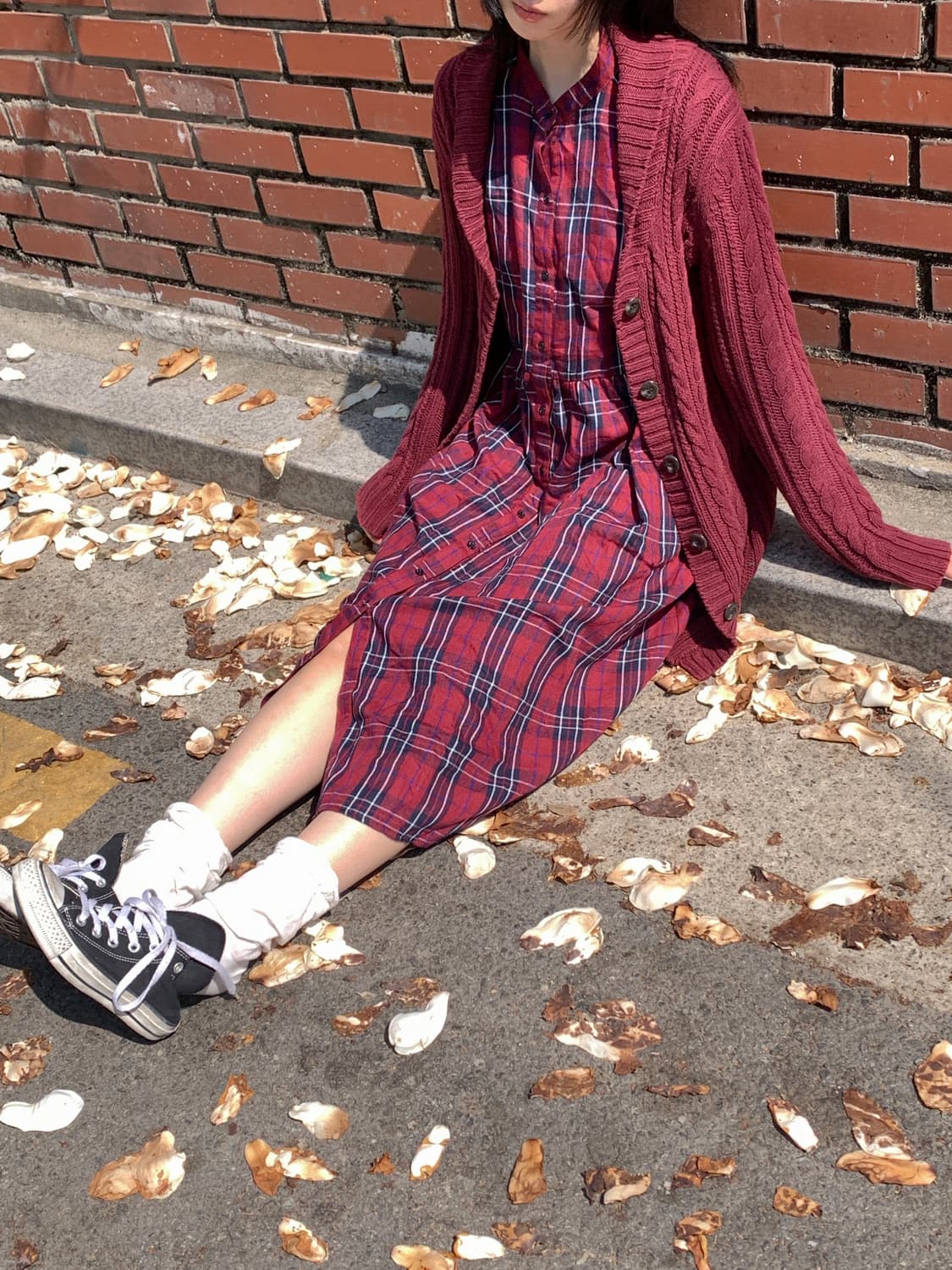 Twist knit long cardigan(burgundy) 상품이미지1