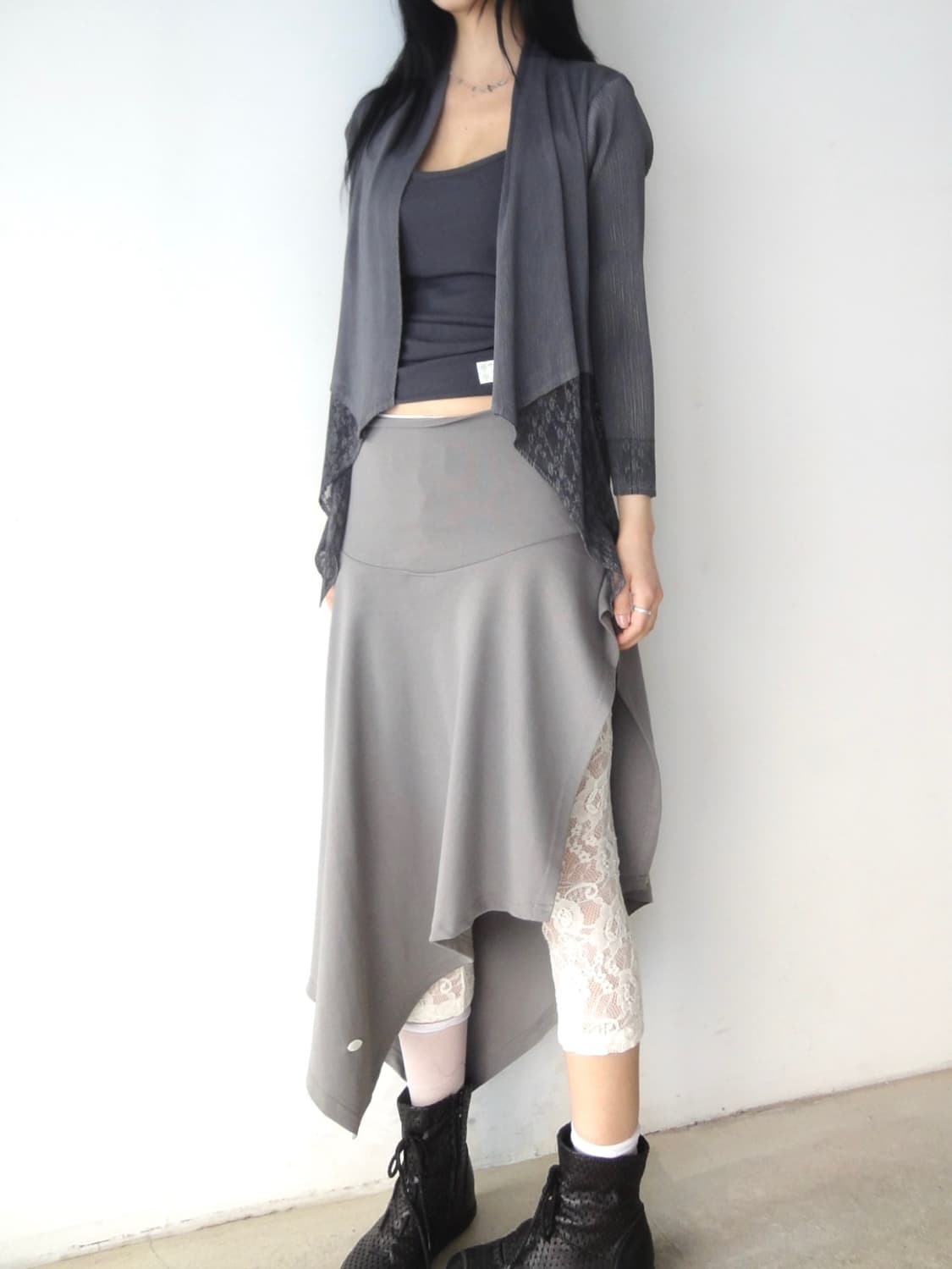 See through layer pleats cardigan / grey 상품이미지6