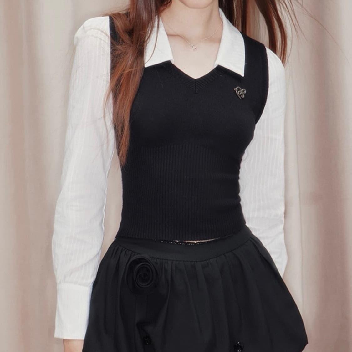 Mess studio 니트 베스트 레이어드 셔츠 슬림핏 긱시크 상품이미지3