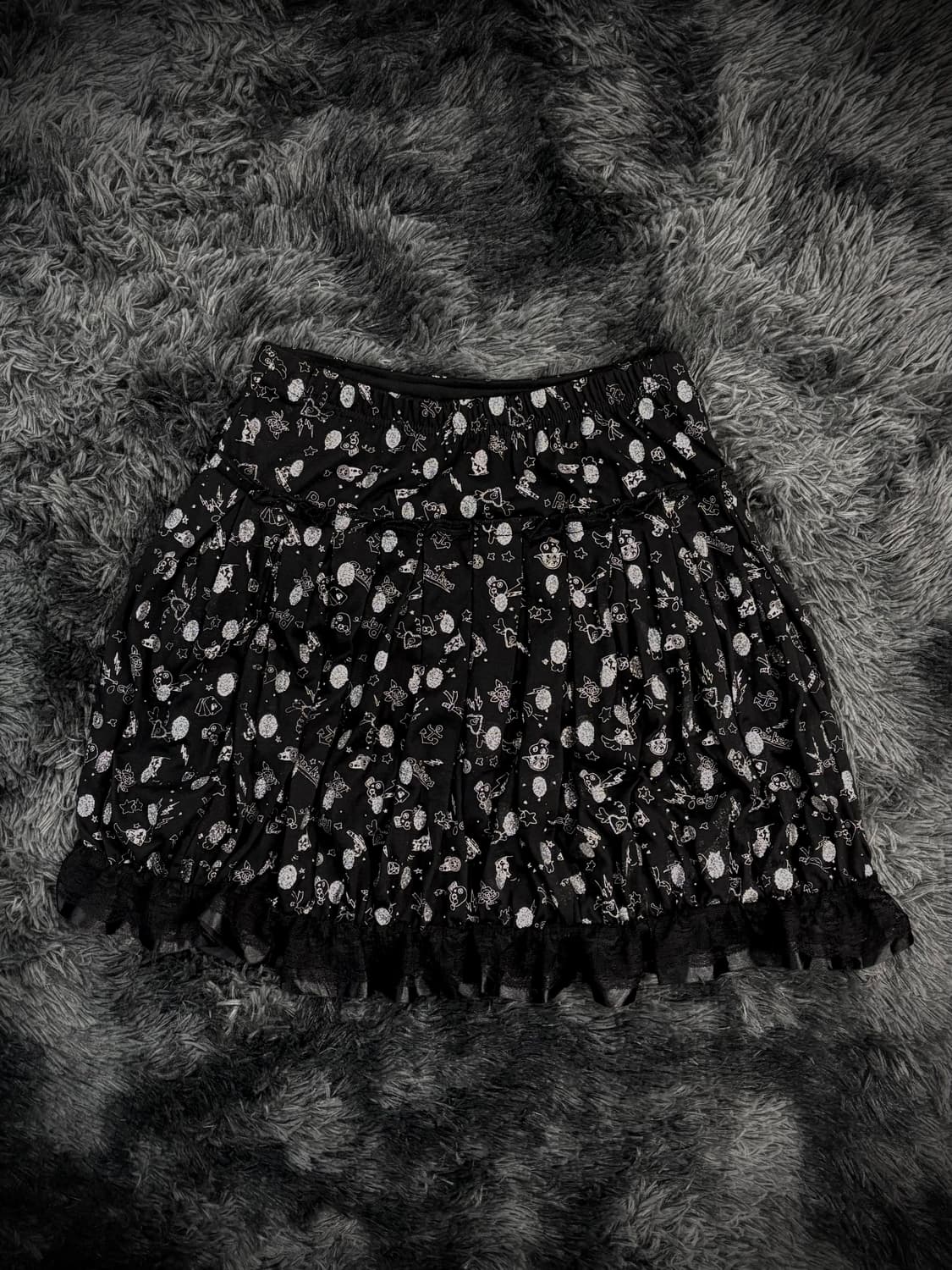 해골 패턴 밑단 레이스 캉캉 숏스커트 상품이미지2