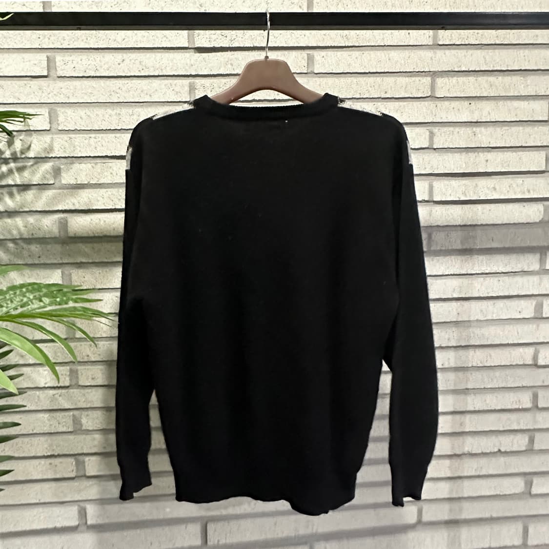 JPN VINTAGE 아가일 패턴 니트 소매배색 디테일 블랙 상품이미지3