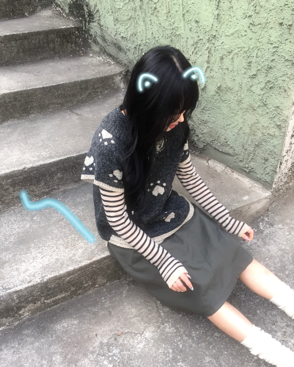 빈티지 고양이 니트 코디세트 상품이미지1