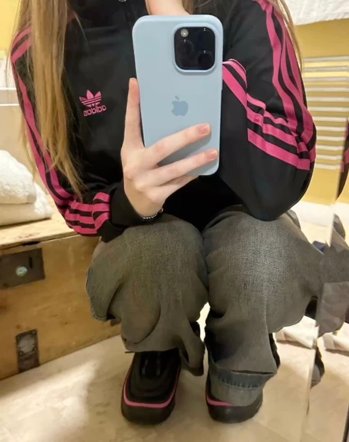 아디다스 파이어버드 져지 트랙탑 세트 그레이 핑크 상품이미지2