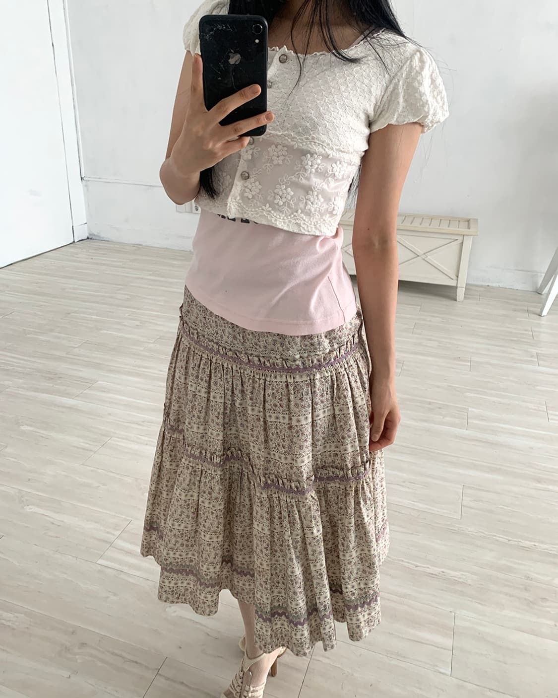 Floral Tiered Midi Skirt 상품이미지4