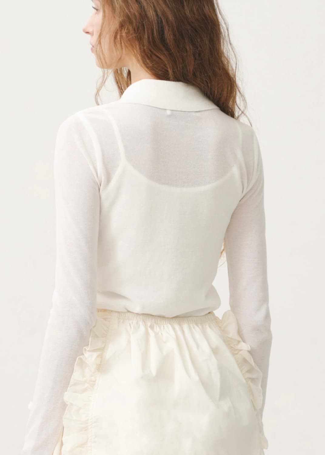 에브모우 쉬어 롱슬리브 폴로 니트 아이보리 새상품 상품이미지2