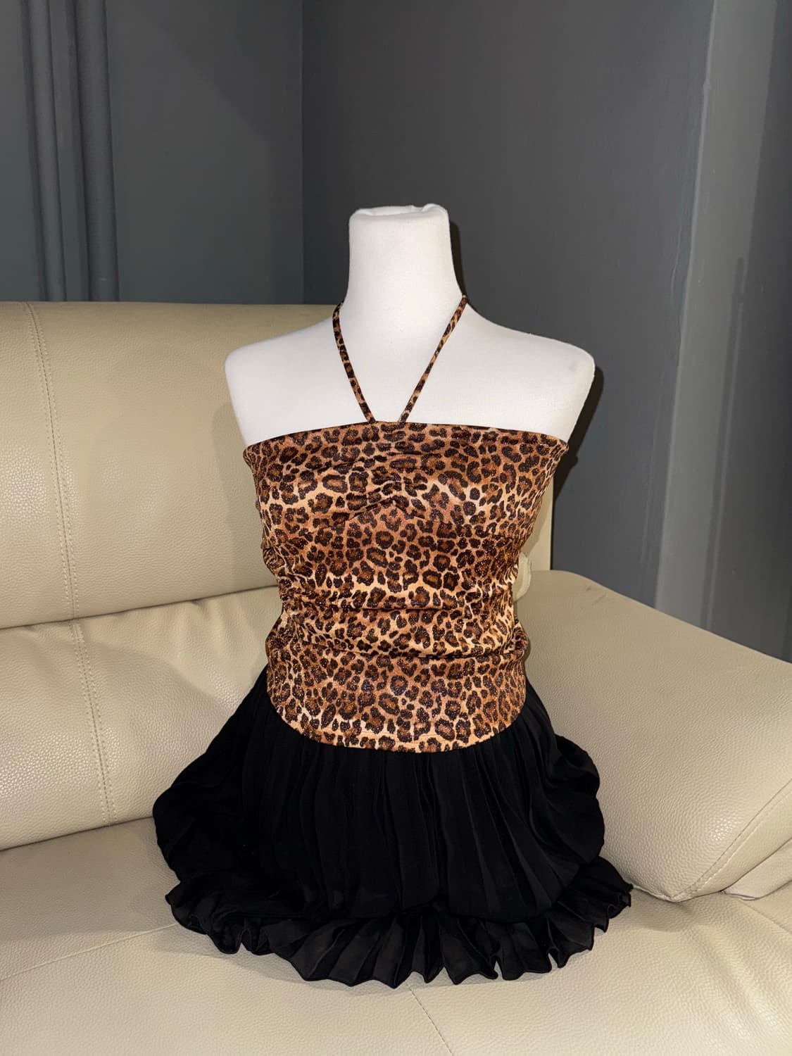 glitter leopard halter-neck top 상품이미지1