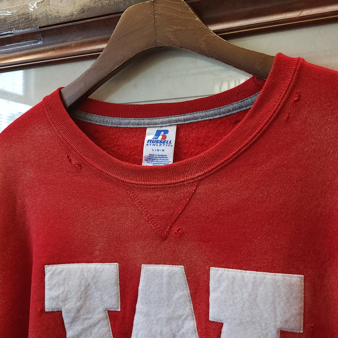 90s 러셀 후드 빈티지 스웻셔츠 썬페이딩 레드 L 상품이미지5