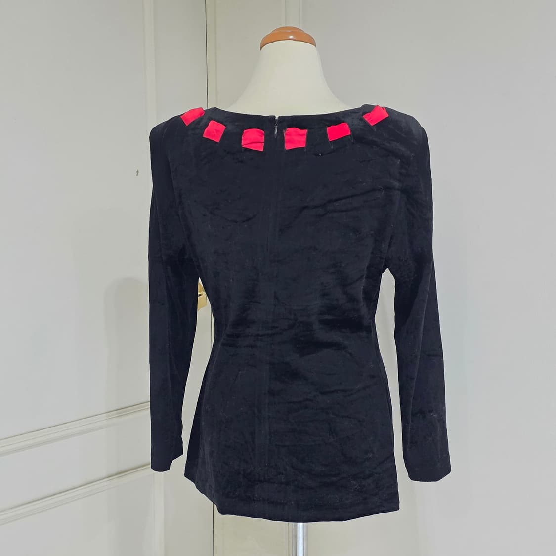 일본빈티지)블랙x레드 리본 마법소녀키키st 고딕 벨벳 로맨틱 블라우스 상품이미지3