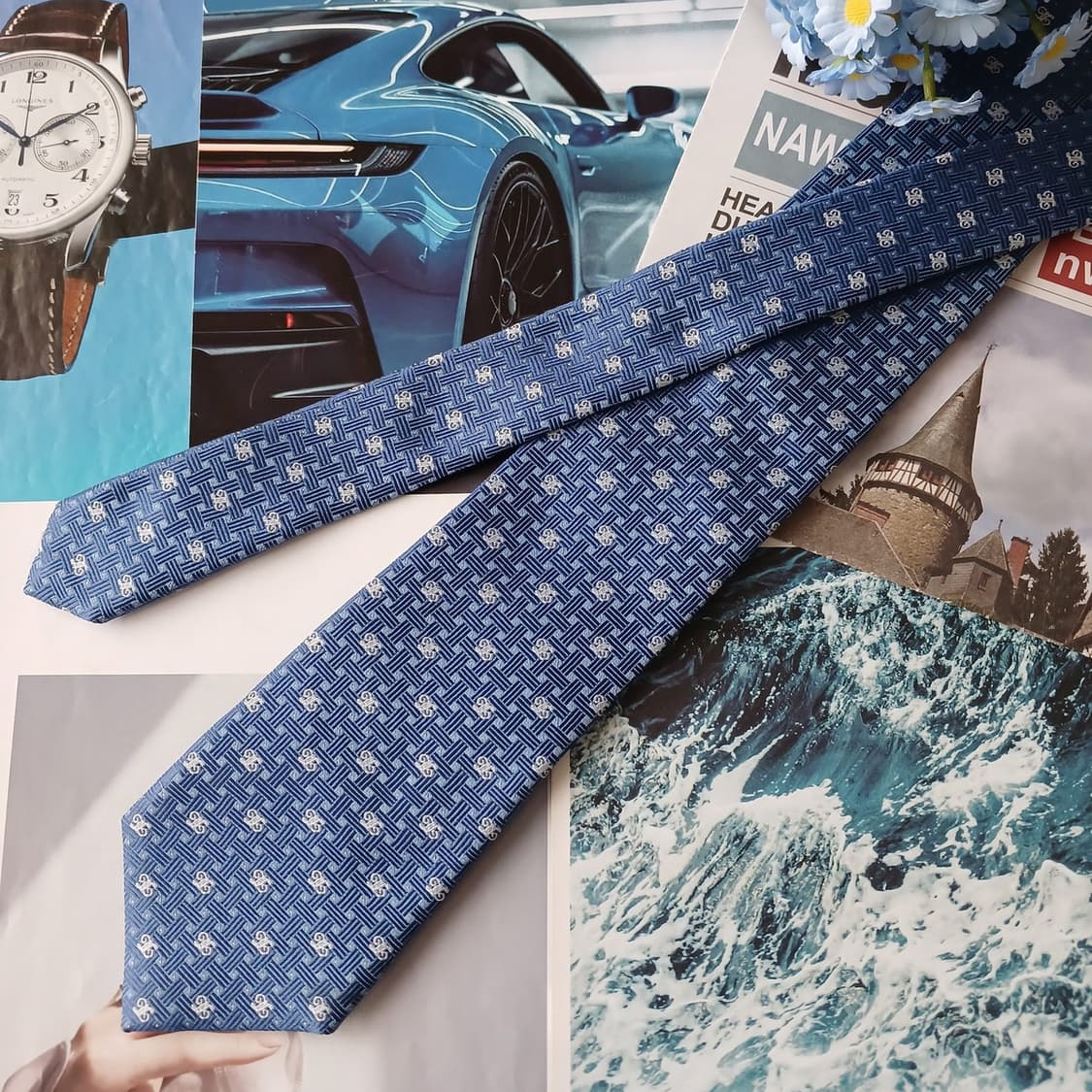 닥스 실크 블루 로고 자수 패턴 넥타이 8.3cm A+등급 A19882
 상품이미지3