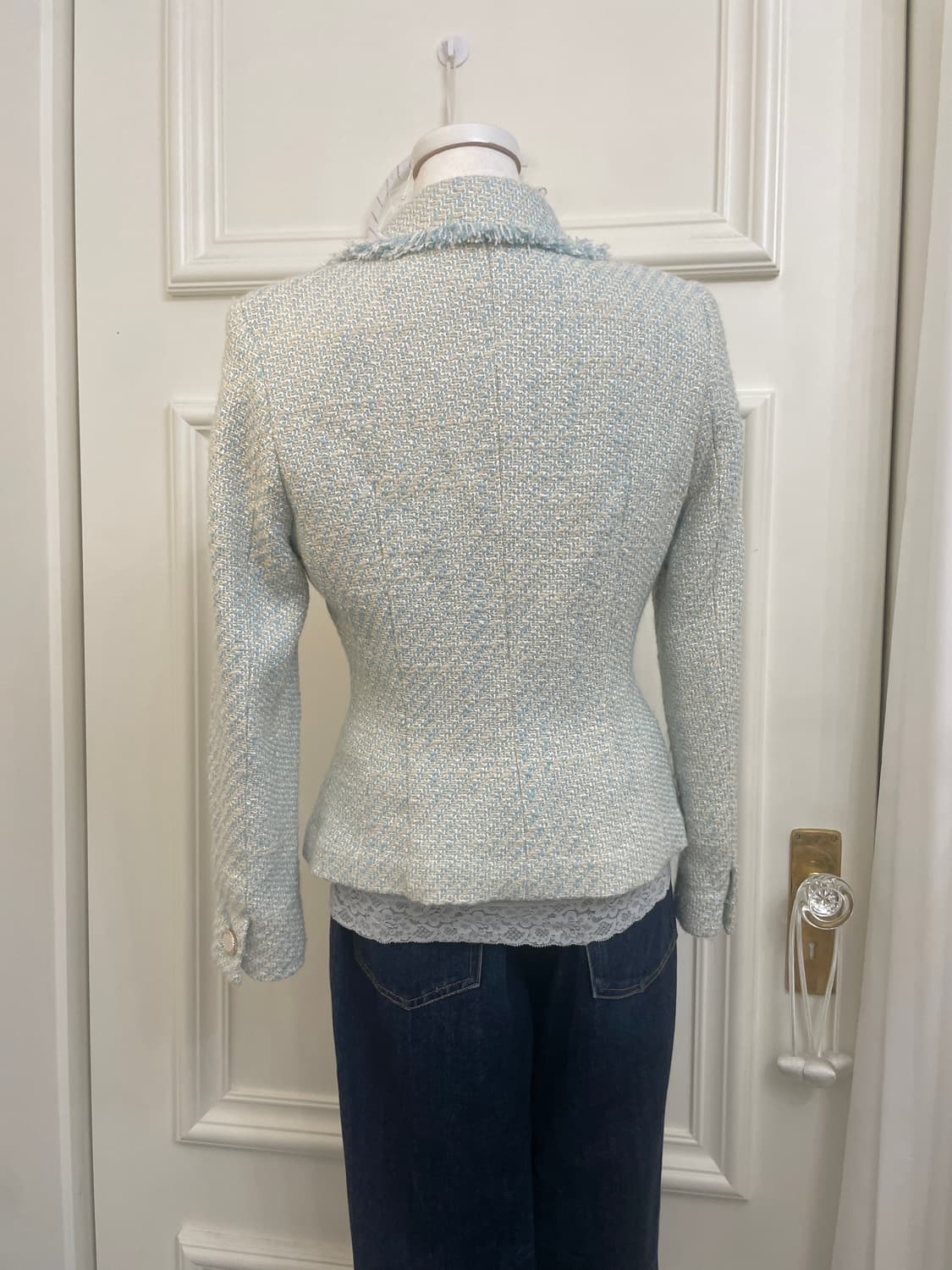 mint beige tweed one-button jacket 상품이미지5