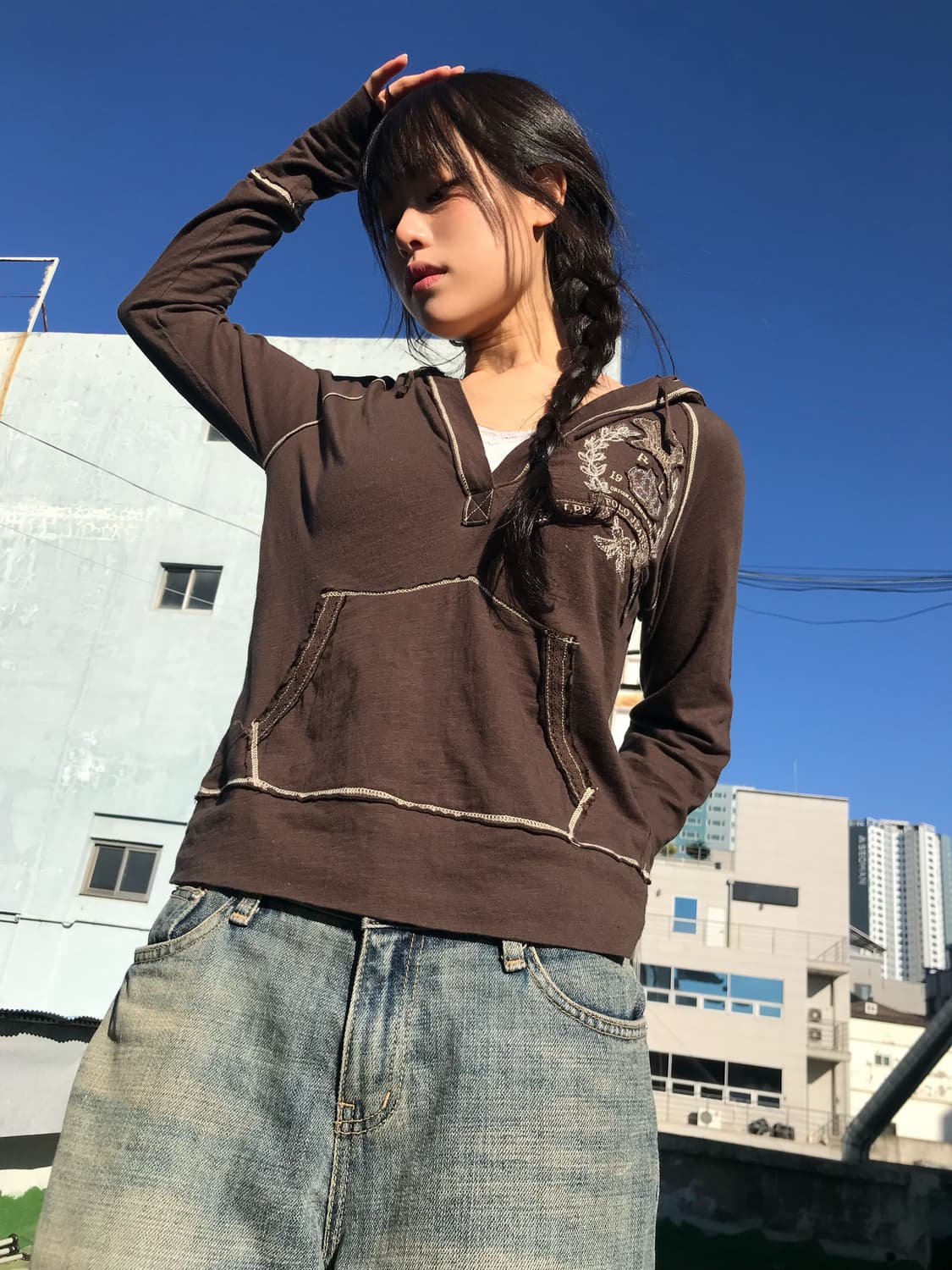 폴로 빈티지 브라운 후드 탑 상품이미지2