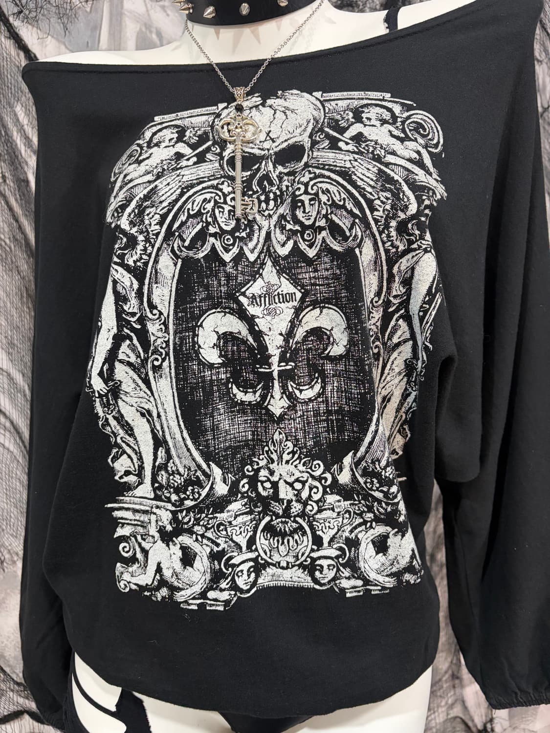 Gothic Y2K skull gored fit off-shoulder  상품이미지6