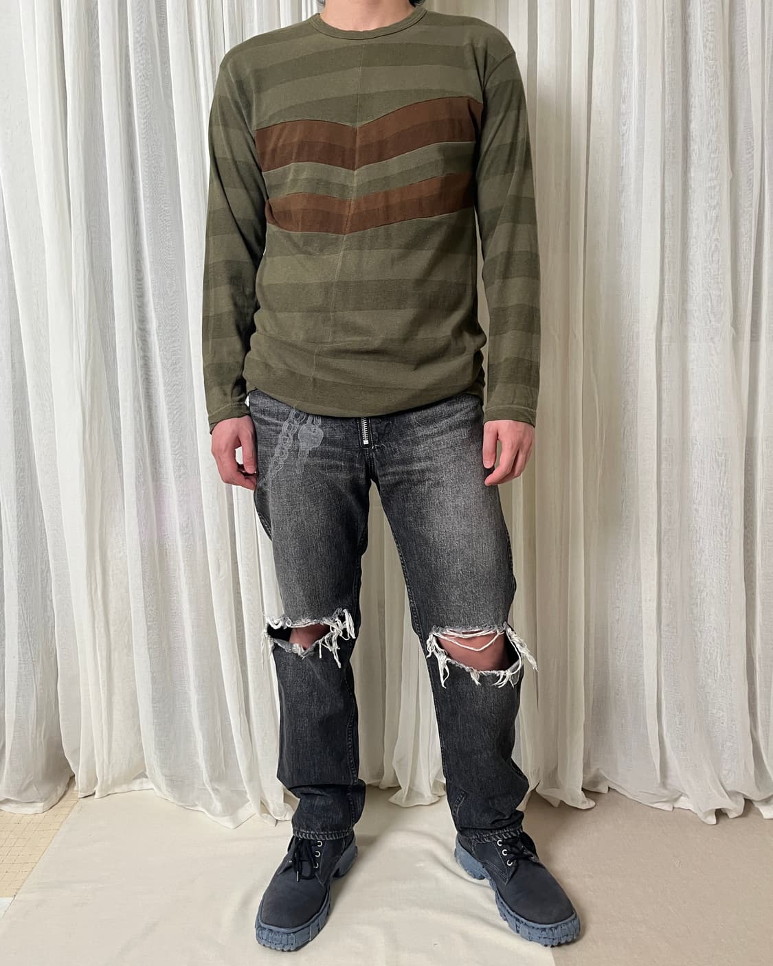Masu 체인월렛 프린트 데미지 데님팬츠 마수 tight fit 상품이미지8