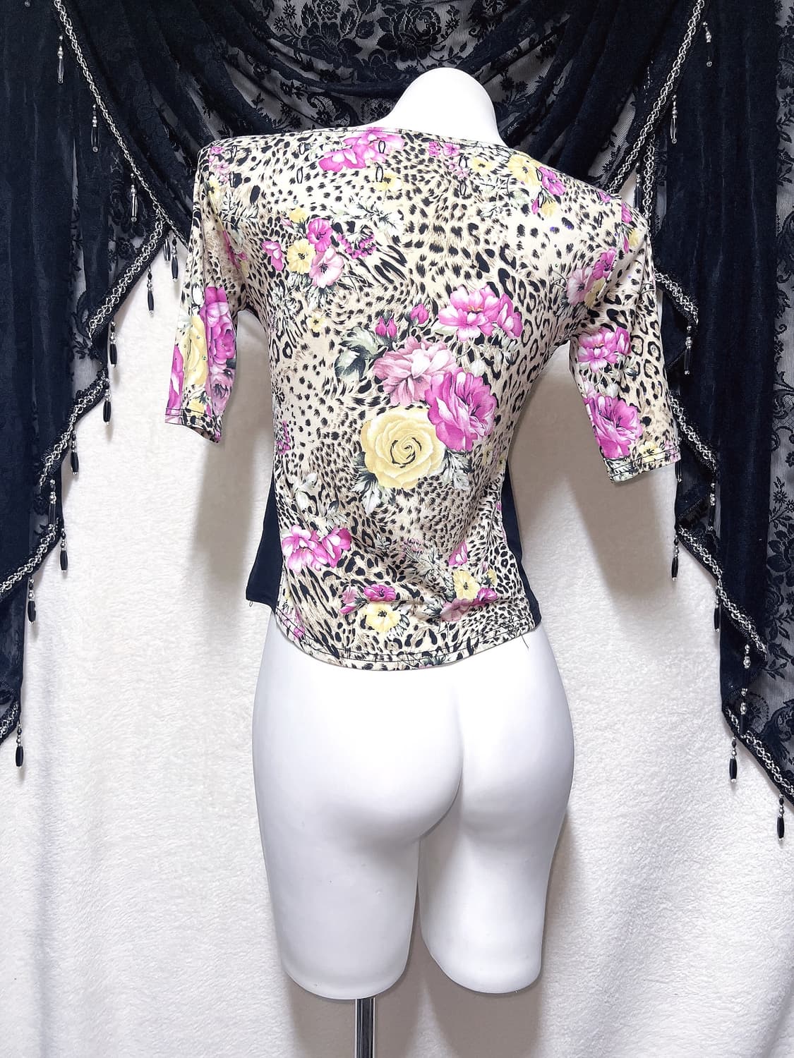 레오파드 호피 플라워 패턴 반팔탑 오네갸루 히메 오리엔탈 펑크 핀터 상품이미지6
