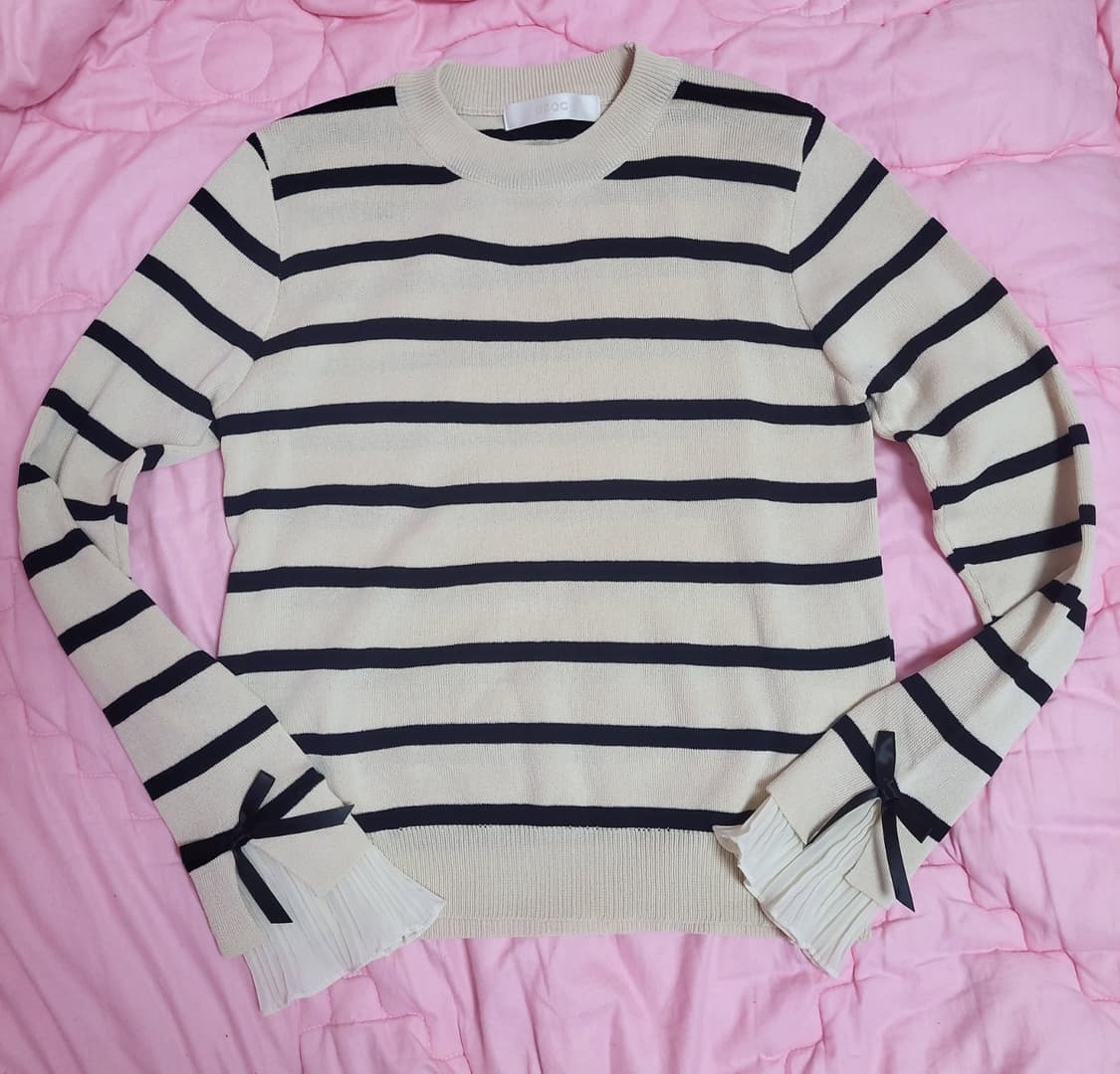 급처새상품!OZOC오조크 소매러플프릴리본 스트라이프 공주니트 레니본st 상품이미지1