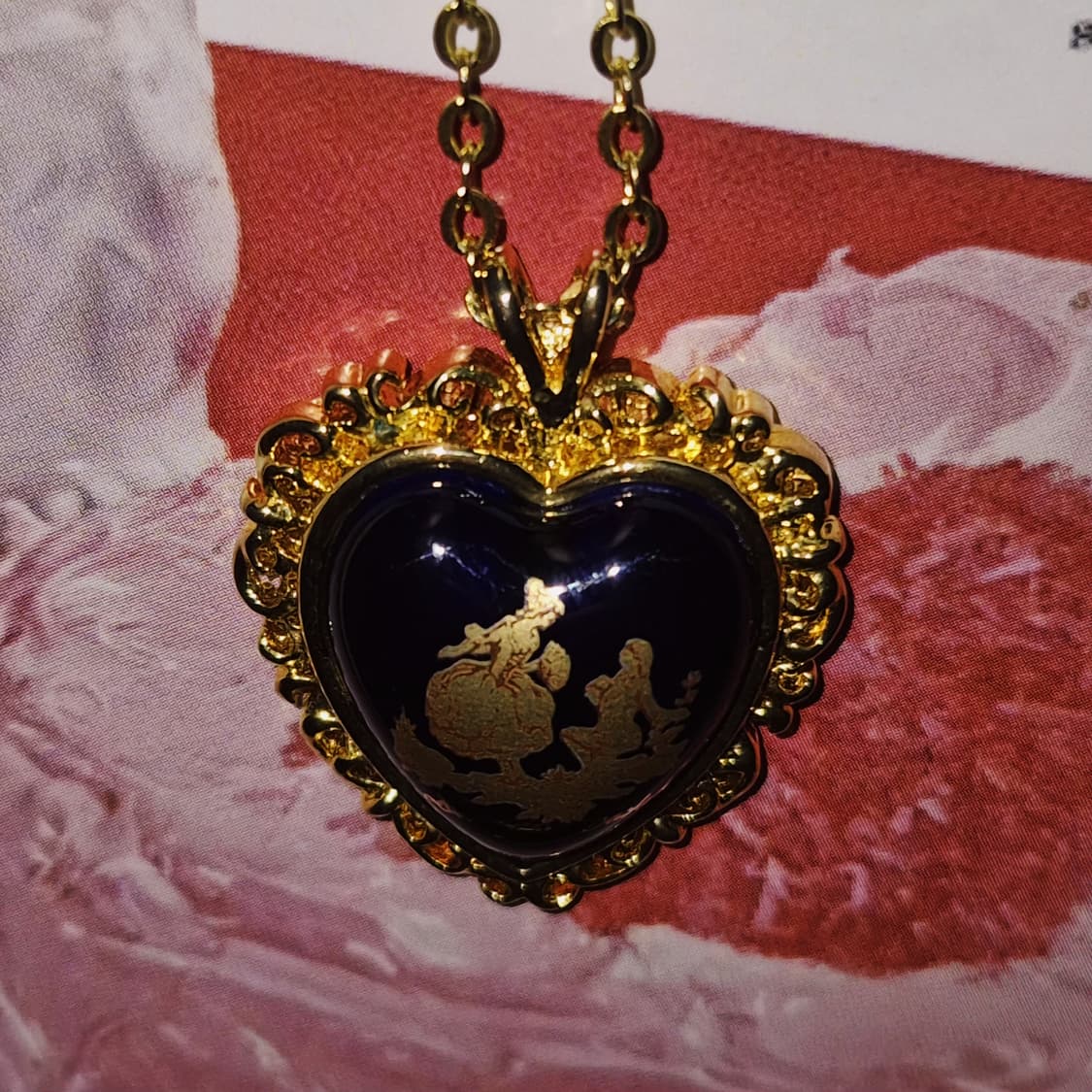 70s 프랑스 리모지 엔틱 캐슬 하트 도자기 목걸이 상품이미지10