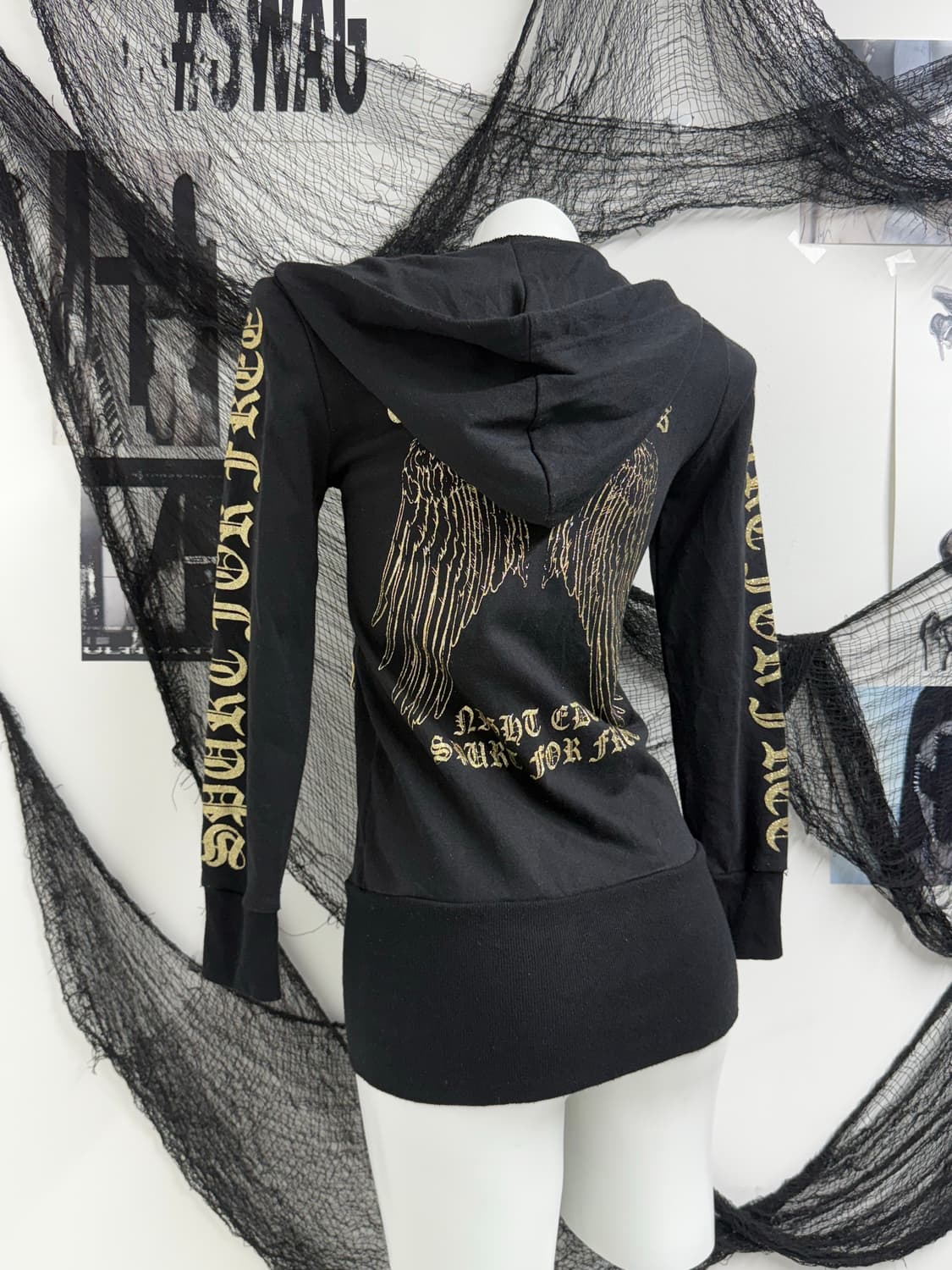 00s punk wing printing long hood zip up  상품이미지1