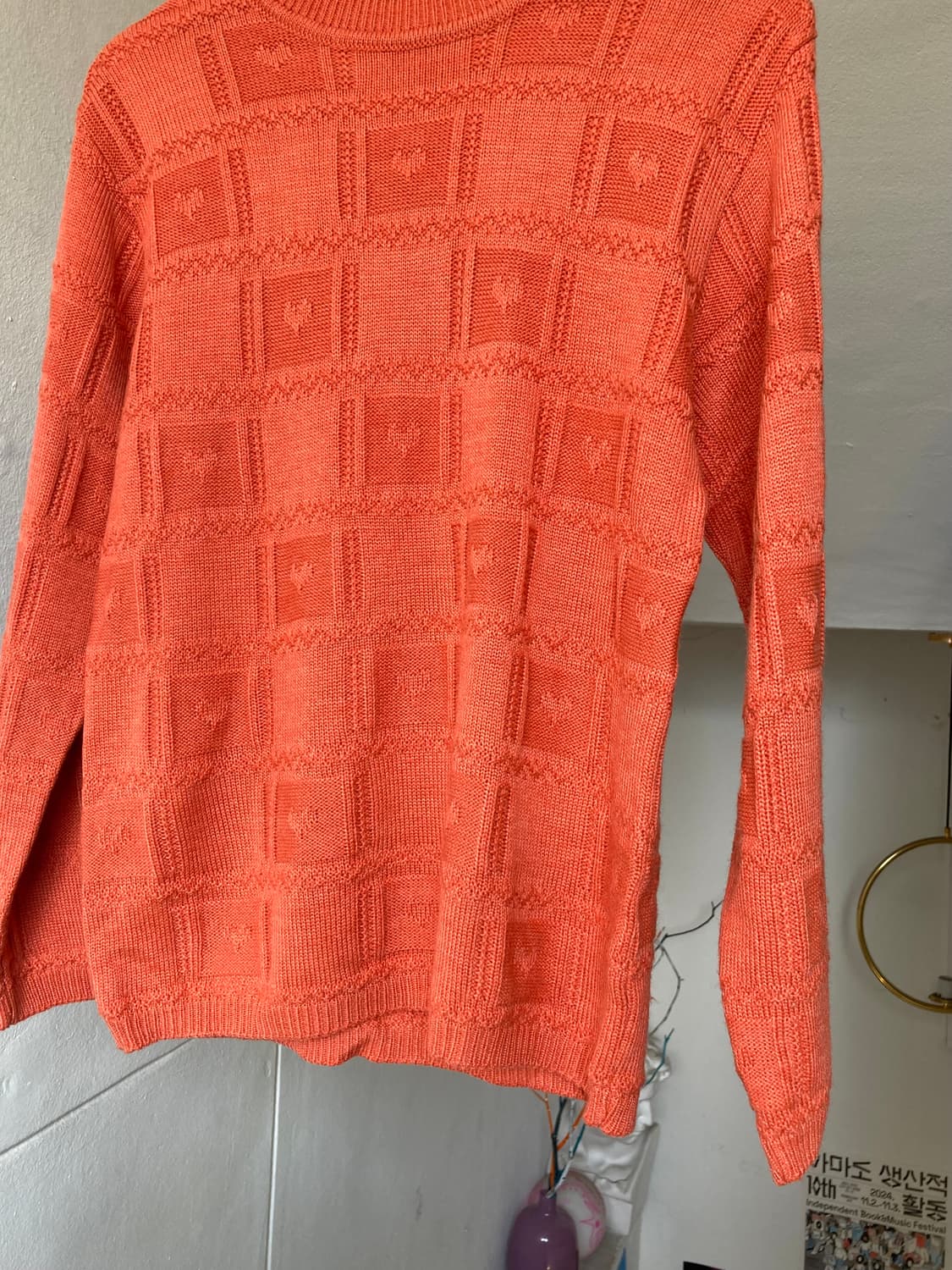 오렌지 하트무늬 코튼 니트 탑 상품이미지3