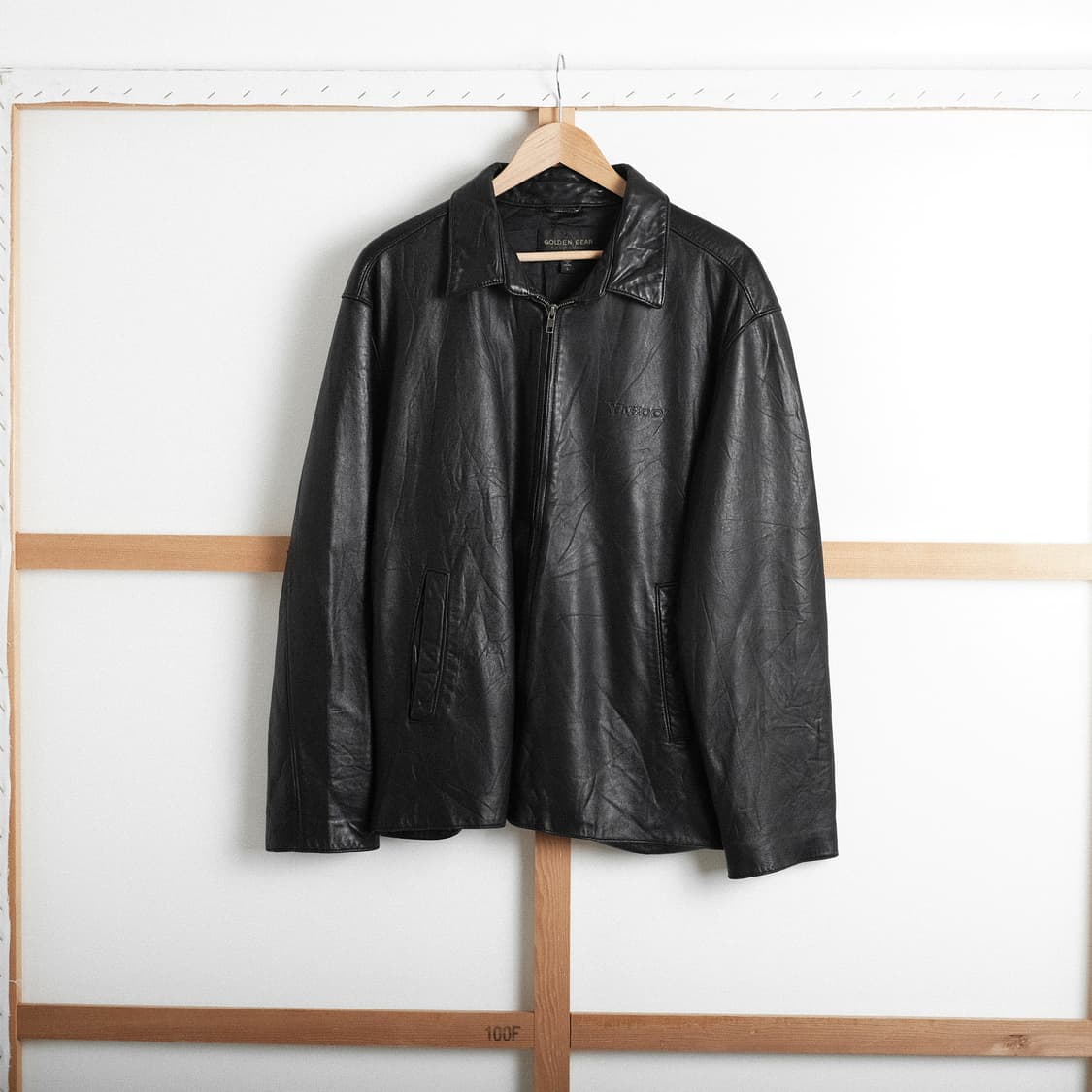 골든베어 야후(Yahoo)별주 블랙 레더 자켓 L(105)사이즈 상품이미지3