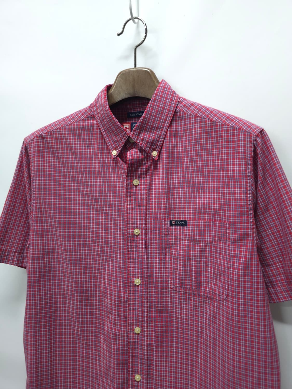 ​챕스(CHAPS) 레드 잔체크 버튼다운 이지케어 반팔 셔츠(100) 상품이미지2