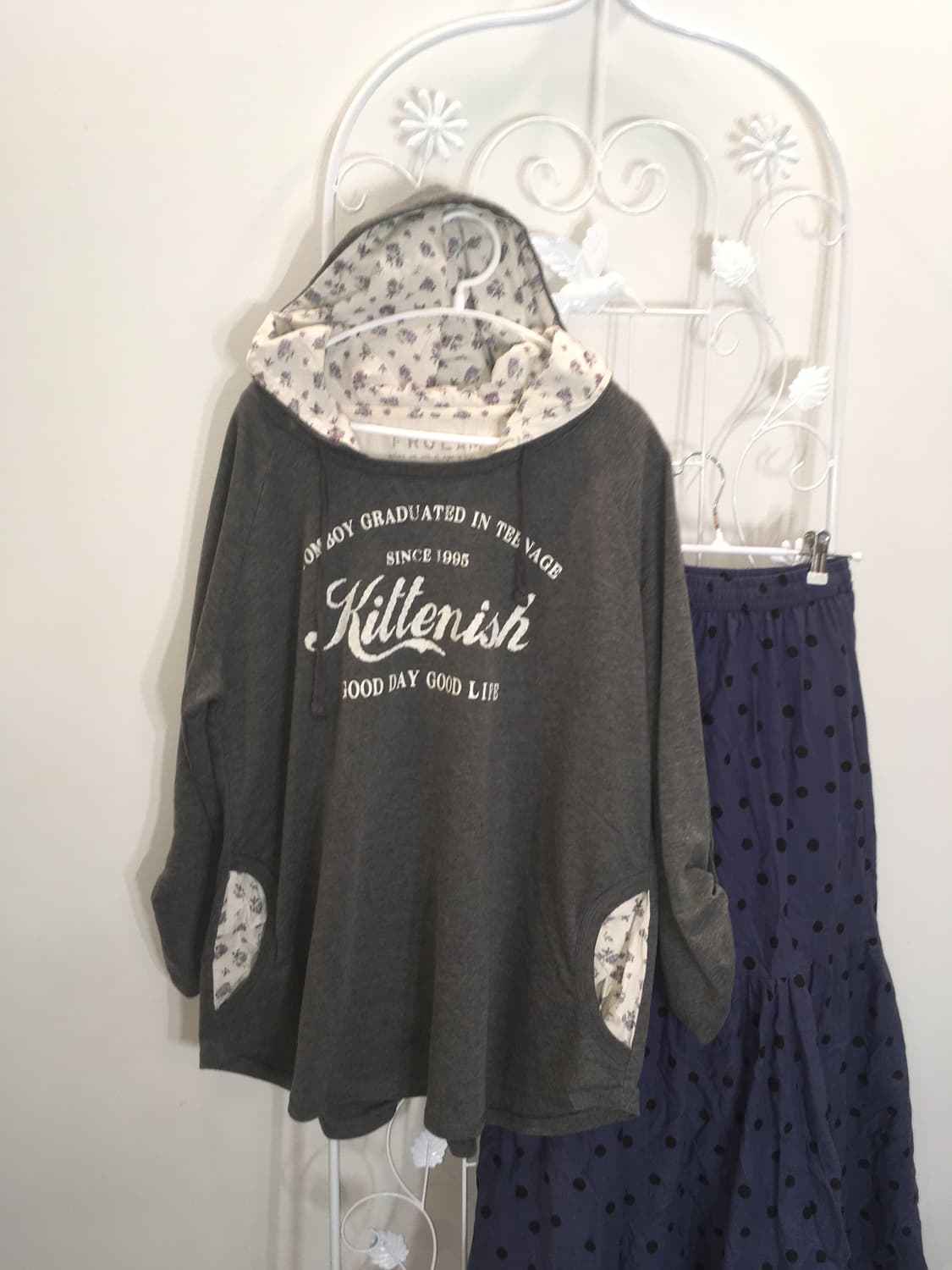 jpn vintage charcoal floral hood pocket  상품이미지1