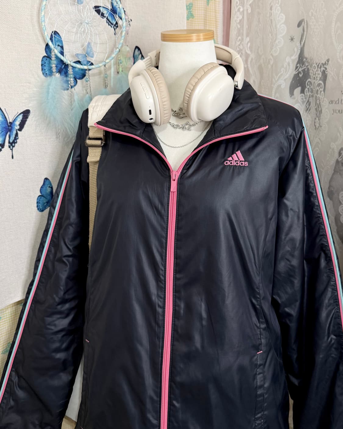 아디다스 딥 네이비 & 핑크 패딩 자켓 상품이미지3
