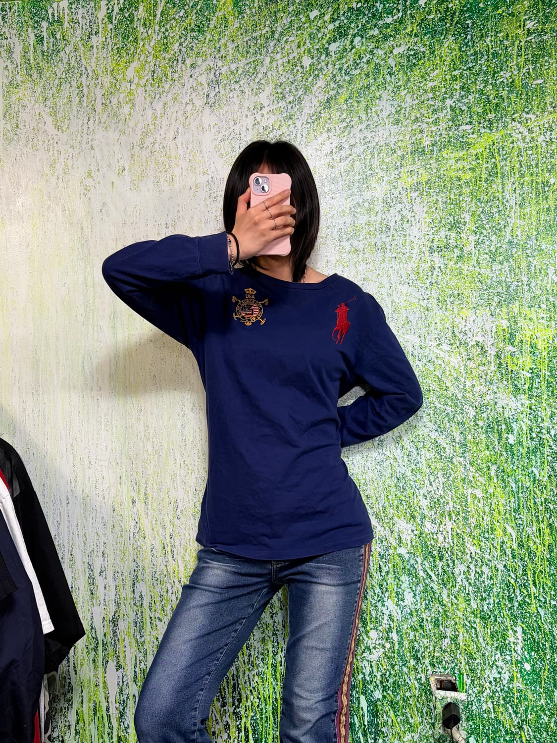 폴로 빅포니 치프키프 USA 성조기 롱슬리브 네이비 여성 XL 상품이미지1