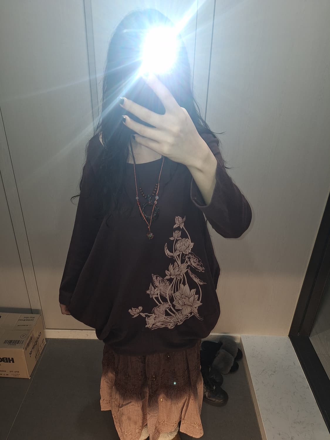 히피 모리걸 꽃 프린팅 티셔츠 원피스 상품이미지1