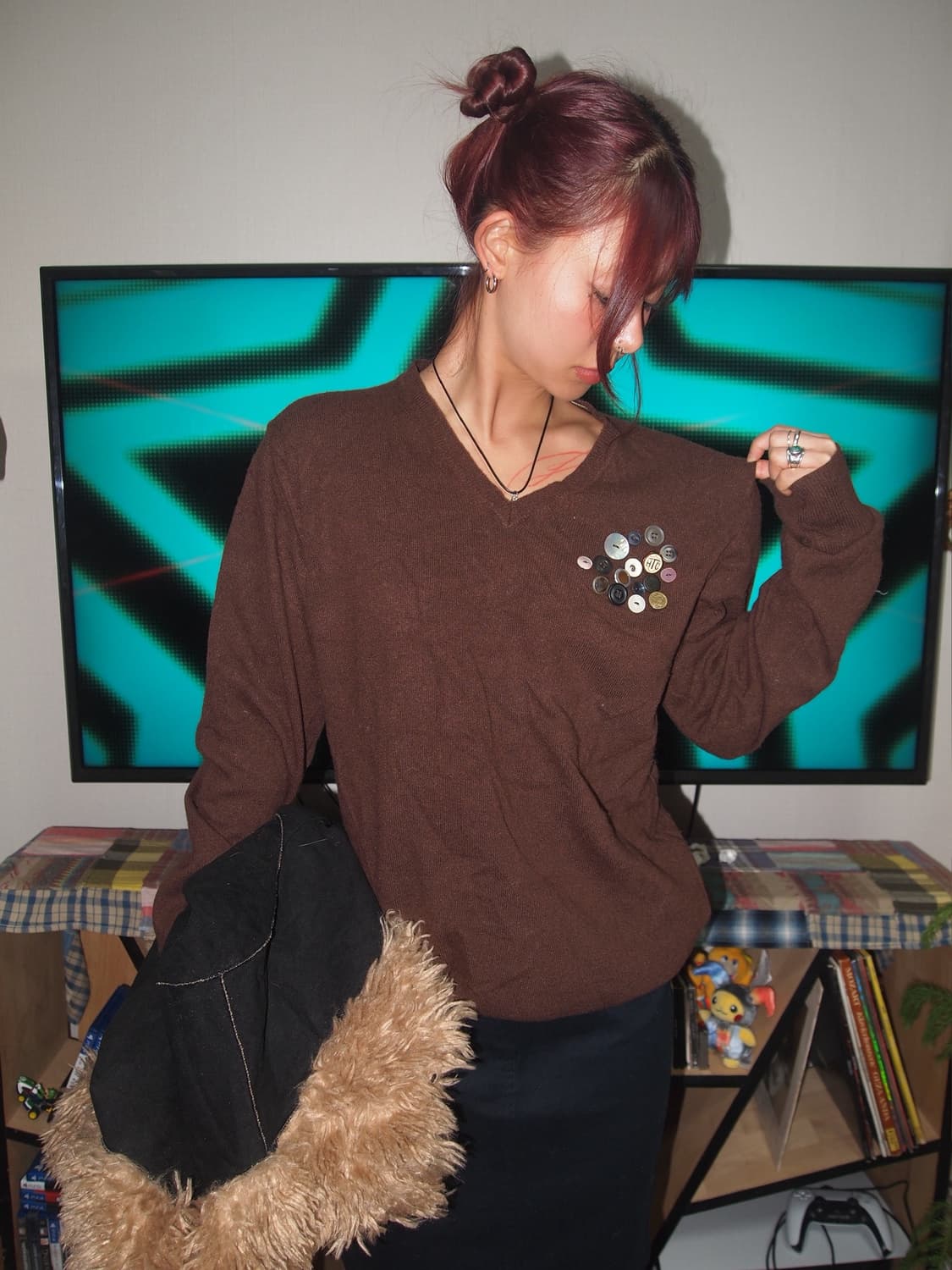 VTG 단추 브이넥 니트 상품이미지2