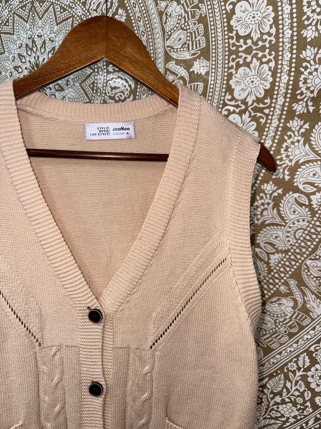 JOONEE 여성 체크 투포켓 니트 베스트 가디건 상품이미지3