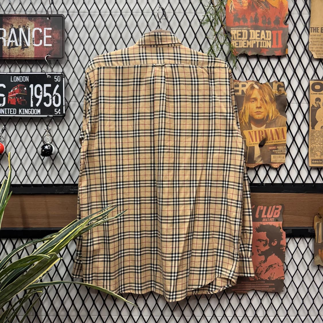 00s 버버리 긴팔 셔츠 노바체크 패턴 레드 기사 로고 브라운 상품이미지2