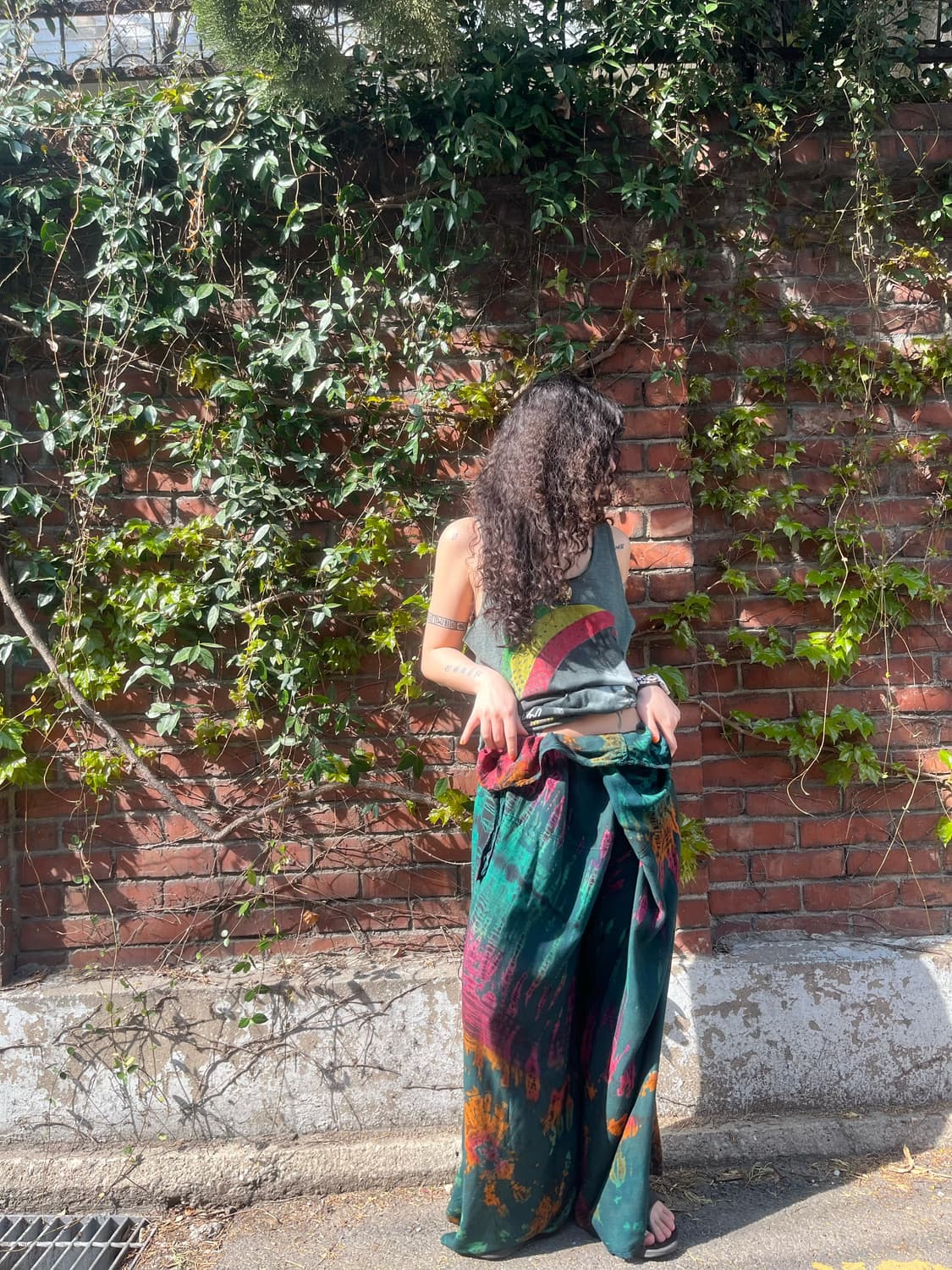 그린 타이다이 와이드 랩 팬츠 상품이미지3