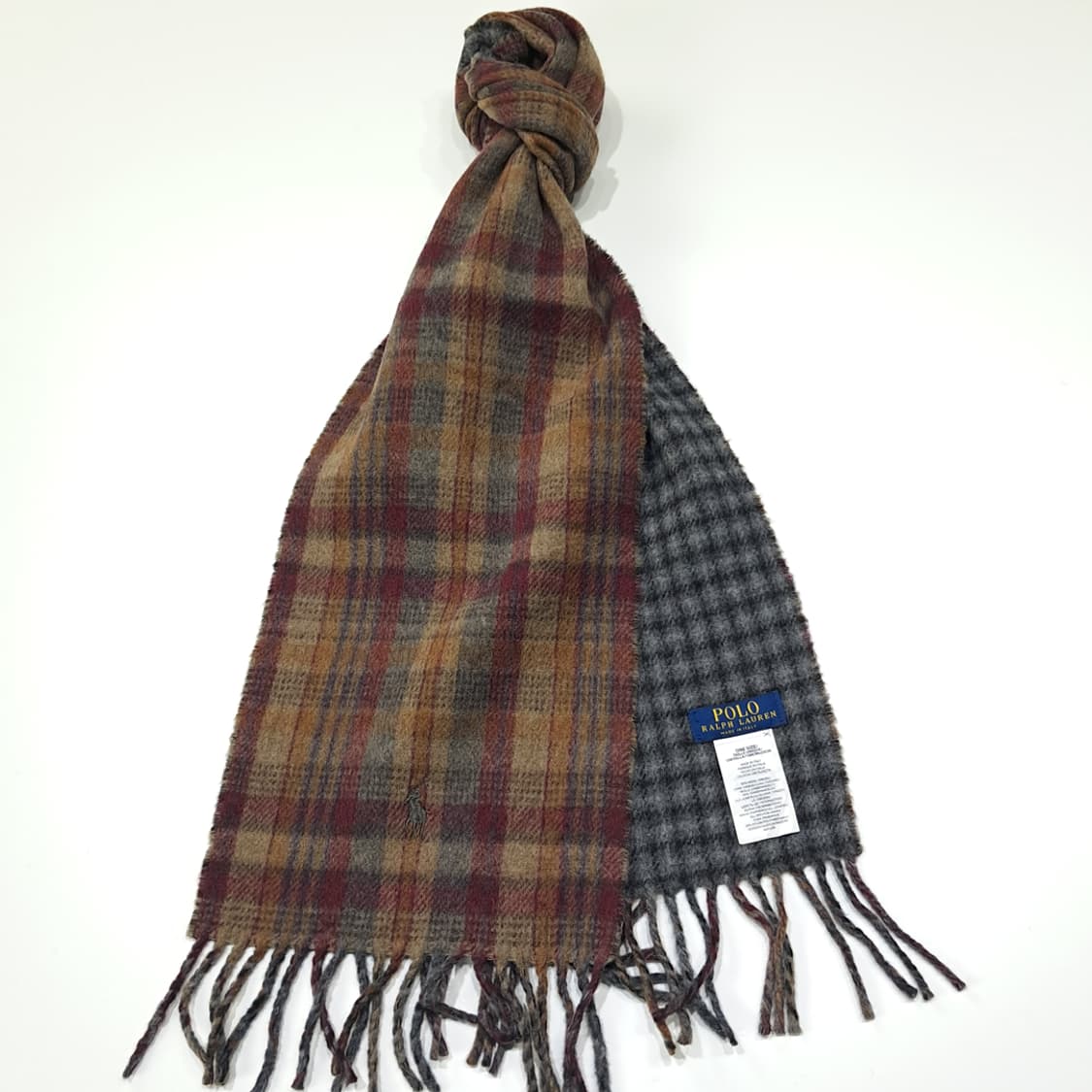 MX513 폴로 90s 이태리판 울 양면 타탄 브라운 머플러 목도리 상품이미지2
