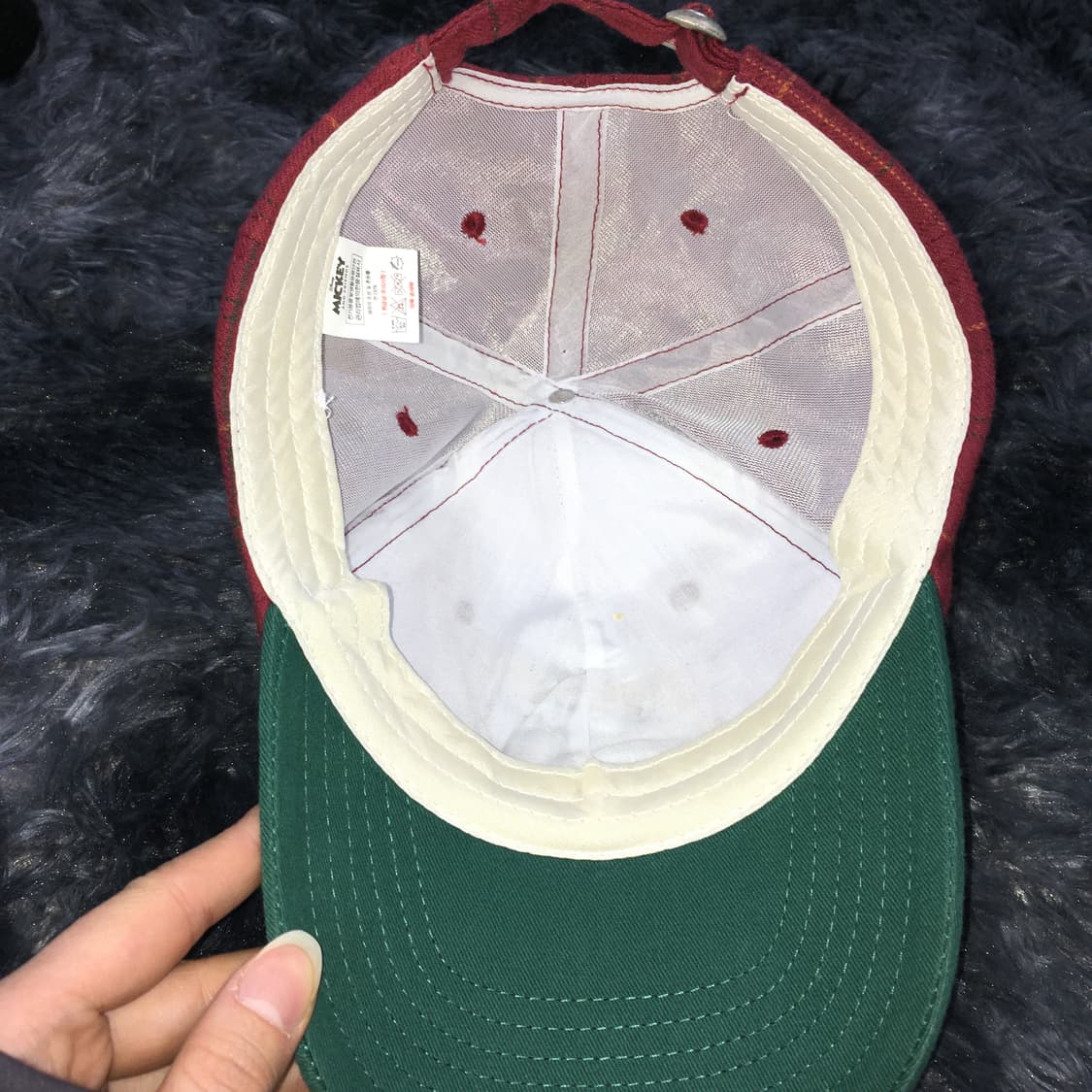 투티/0356 디즈니 미키 레드 그린 배색 체크 패턴 캡 모자 빈티지 상품이미지7