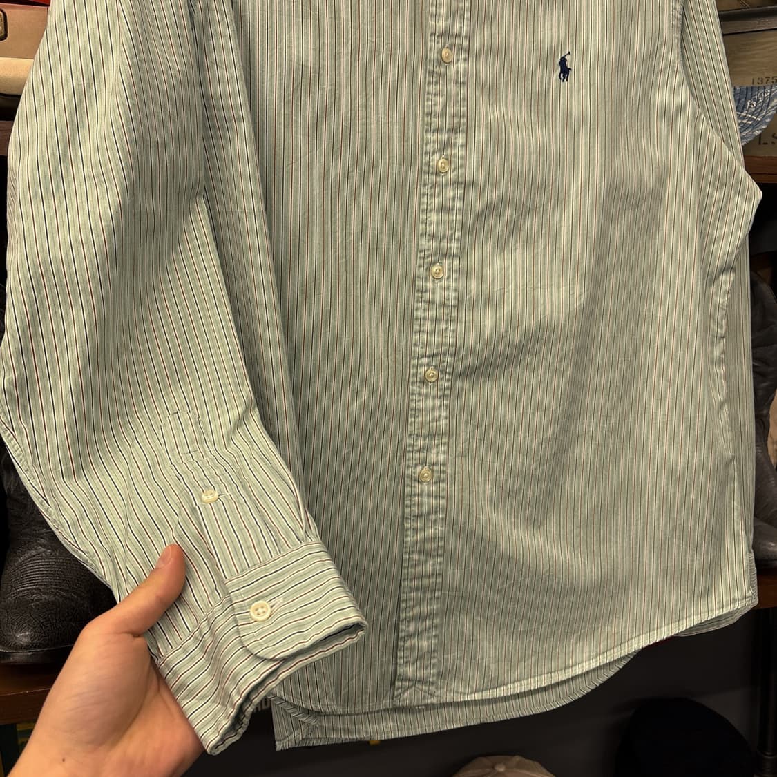 00s 폴로 랄프로렌 커스텀핏 민트브라운 스트라이프 버튼다운셔츠 N793 상품이미지4