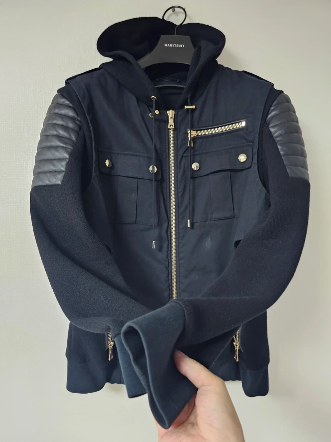 발망 가죽 패치 후드 니트 점퍼(L/정품) 상품이미지3