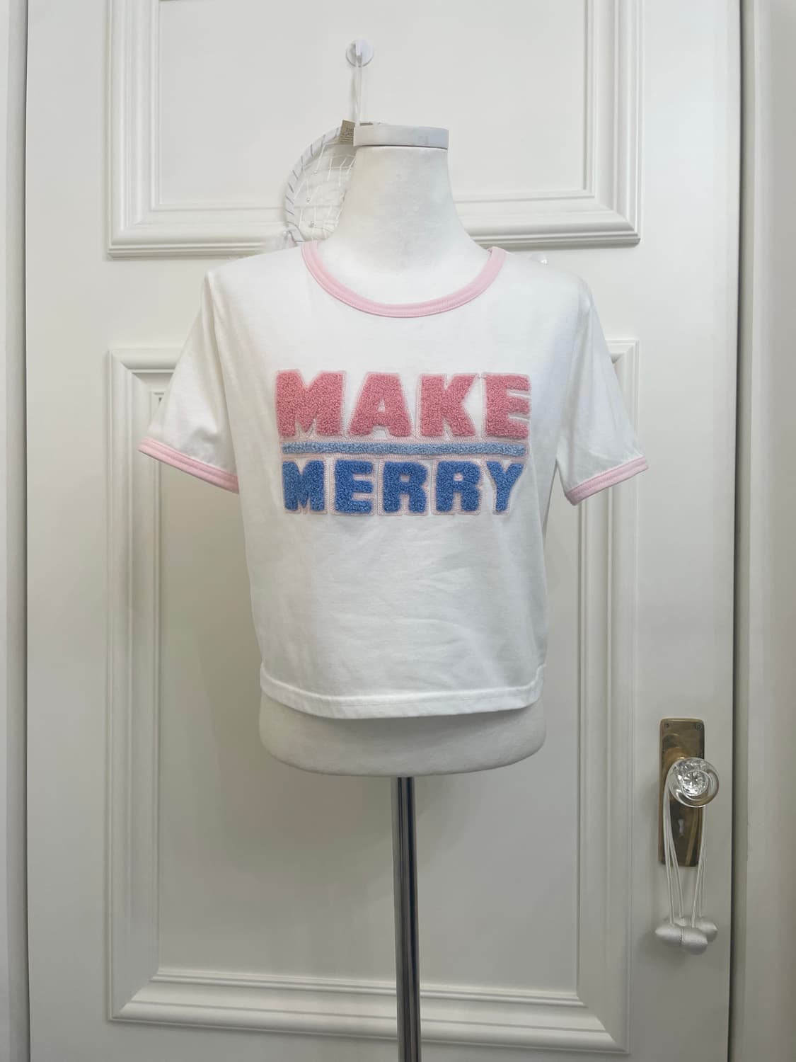 cute pink line crop t-shirt(size-F) 상품이미지1