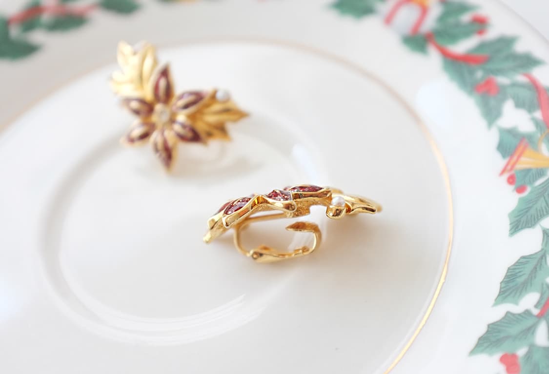 1990s 포인세티아 크리스마스 빈티지귀걸이 빈티지귀찌  상품이미지6