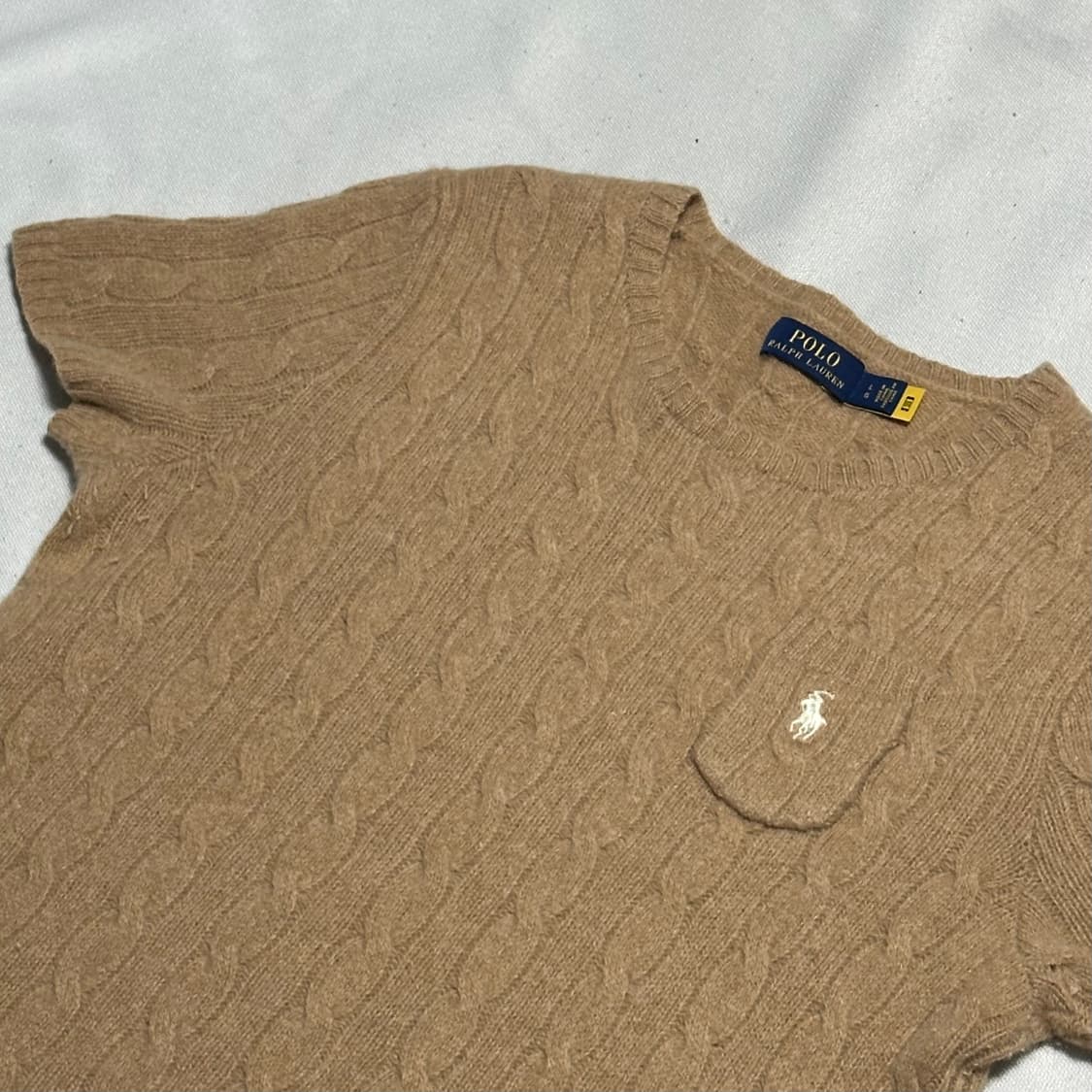 L 폴로랄프로렌 여성용 캐시미어 케이블 반팔 니트 상품이미지1
