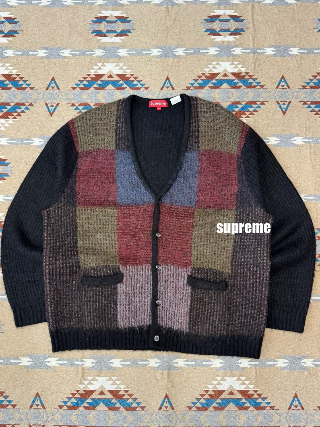 [XL] 슈프림 브러쉬드 그리드 가디건 블랙 상품이미지1