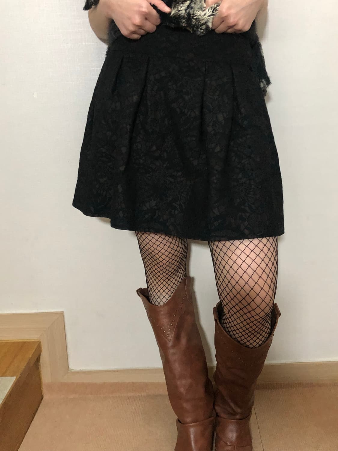 빈티지 블랙 레이스 패턴 미니 스커트 상품이미지1