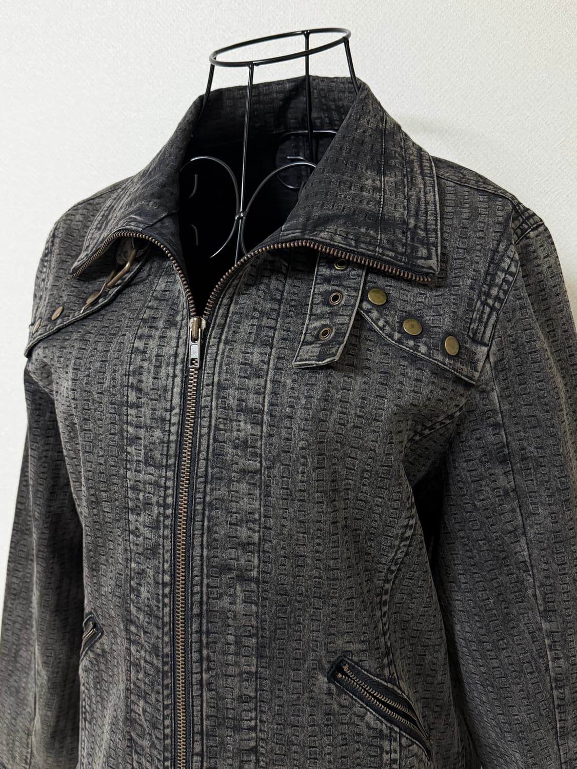 빈티지 워싱 그레이 스터드 집업 자켓 y2k 펑크 상품이미지2