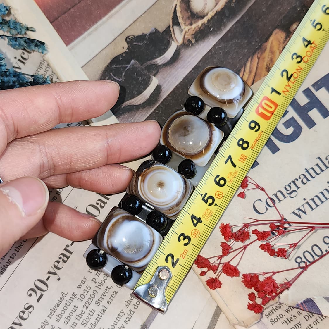 90s 프랑스 빈티지 미스틱 아이 천안석 레이어드 팔찌 사각 뱅글 팔찌 상품이미지6