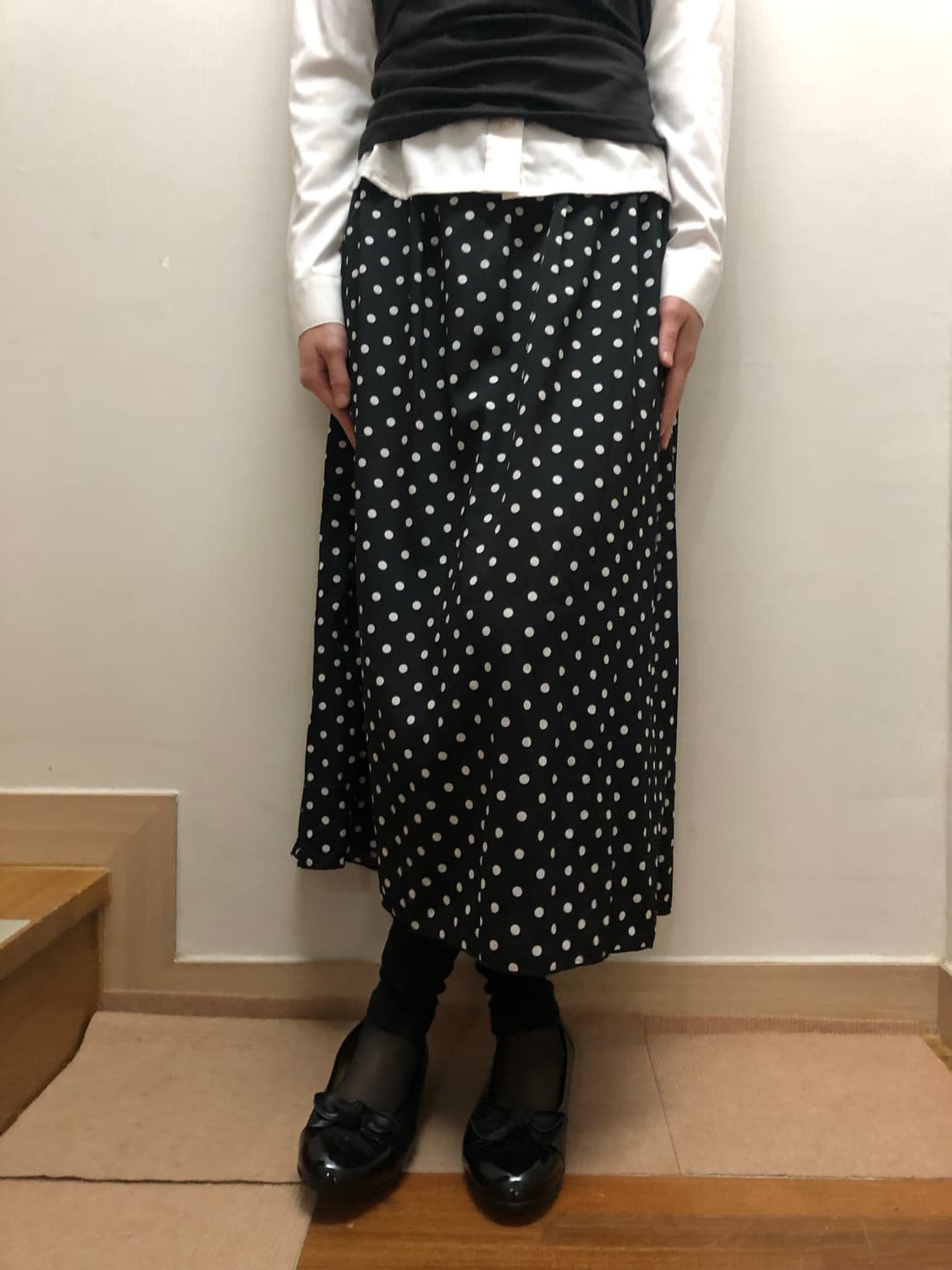 빈티지 블랙 도트 레이어드 롱 스커트 상품이미지5